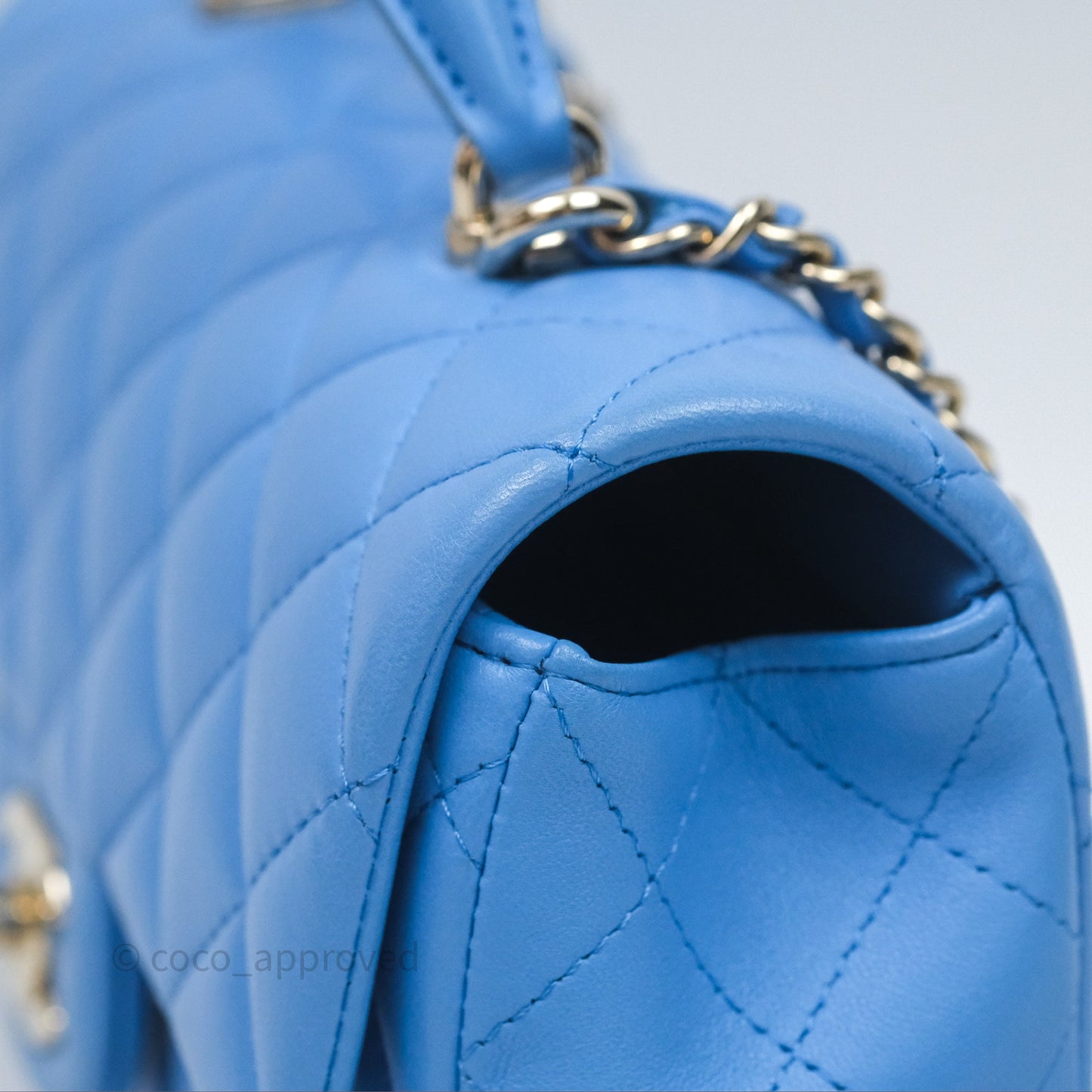 Chanel Top Handle Mini Rectangular Flap Blue Lambskin Gold Hardware