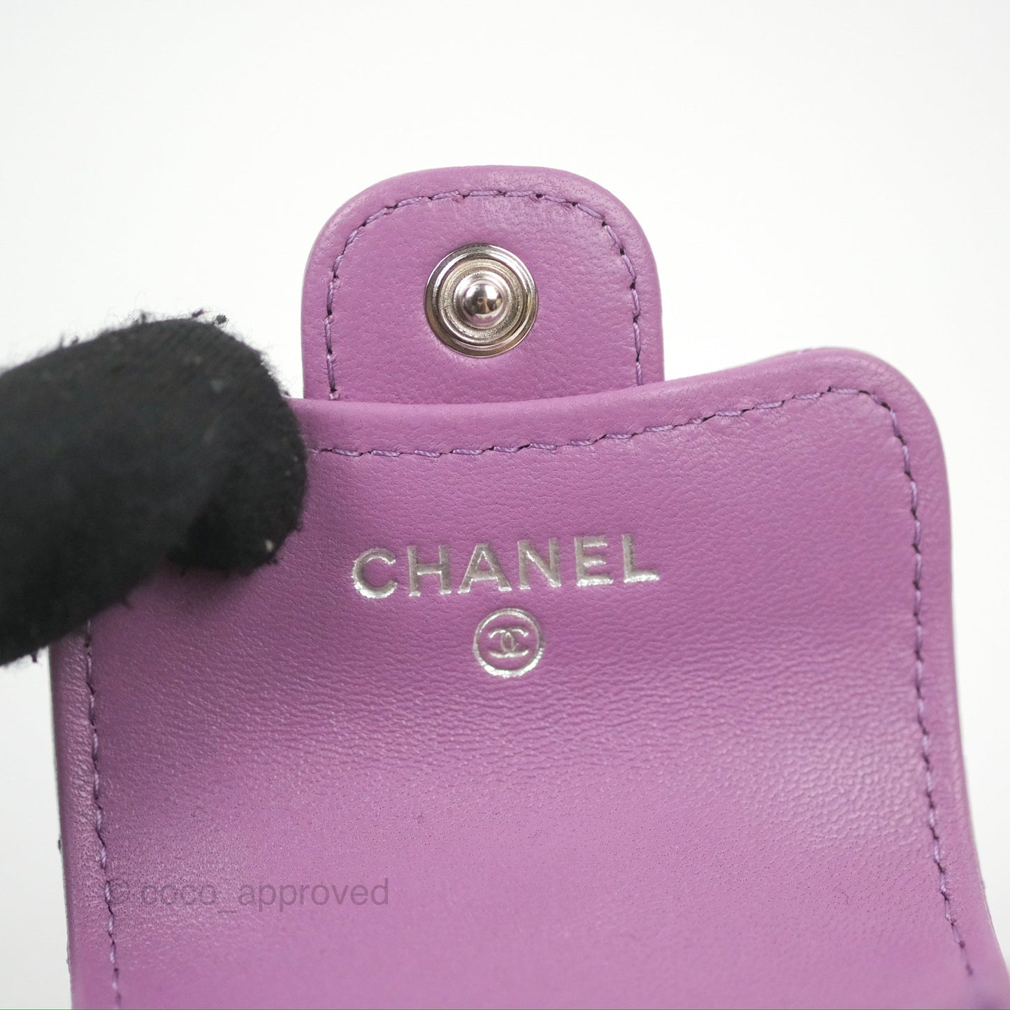 Chanel Quilted Airpods Pro Case with Removable Chain Purple Lambskin Silver Hardware