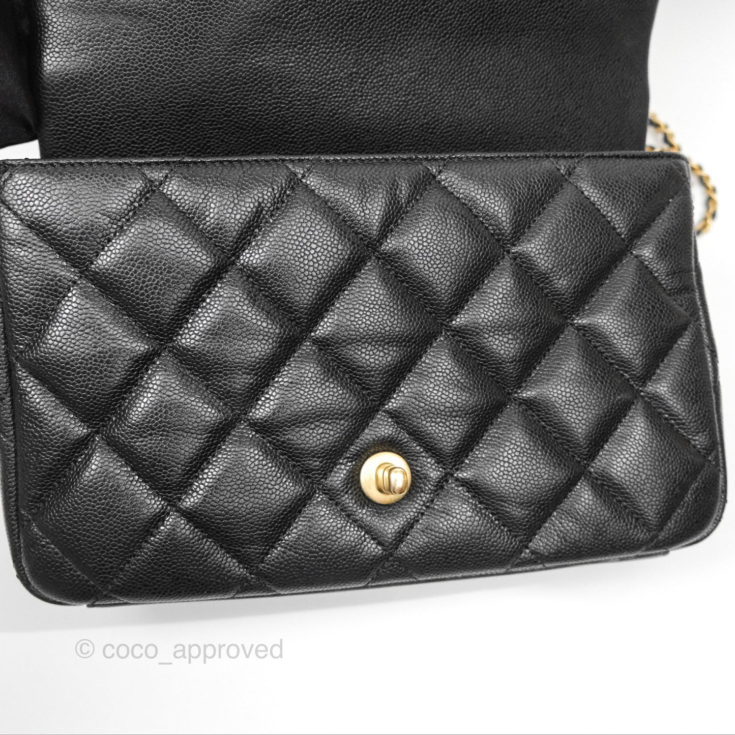 Chanel Chain Around Flap Bag Black Caviar Aged Gold Hardware 22B