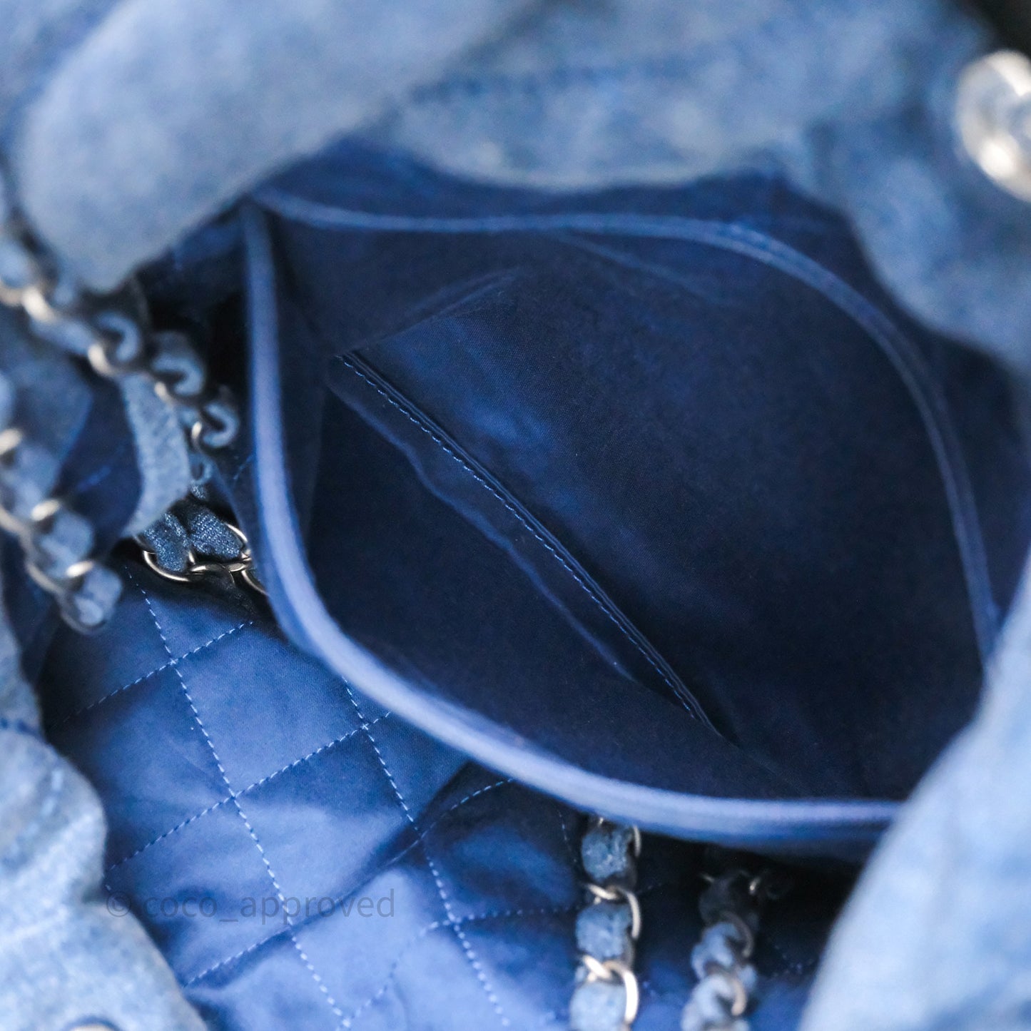 Chanel 22 Small Pearl Studded Denim Silver Hardware