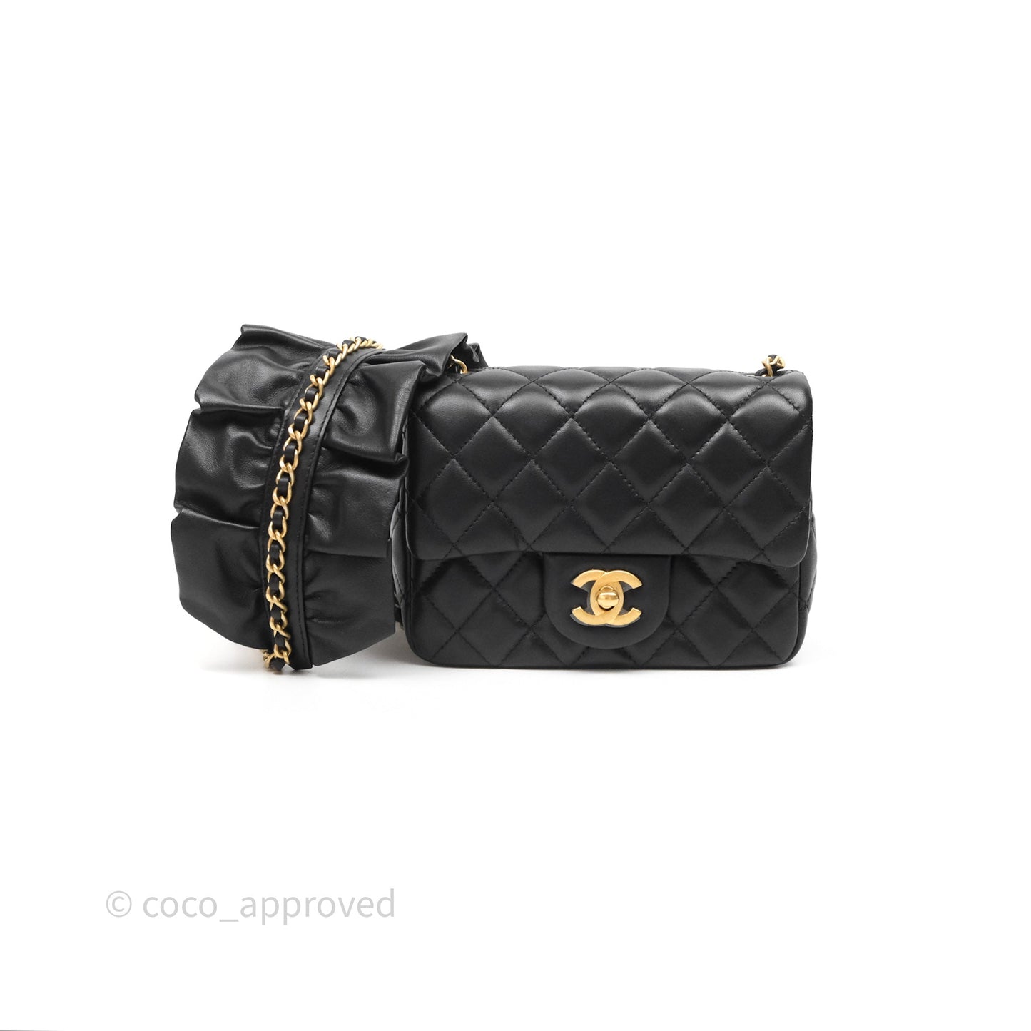 Chanel Romance Mini Square Flap Black Lambskin Aged Gold Hardware