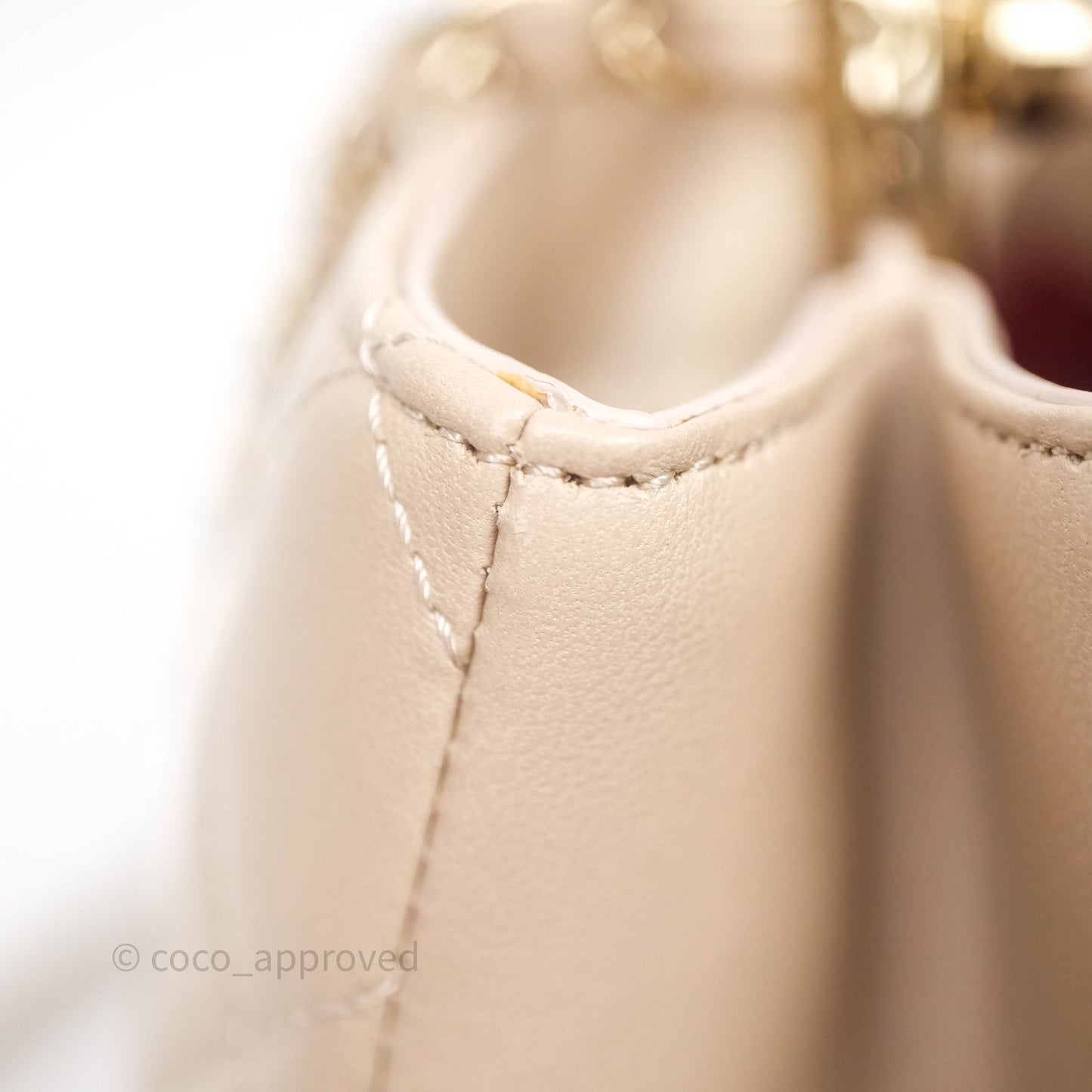 Chanel Quilted Top Handle Carry Chic Bag Beige Lambskin Gold Hardware
