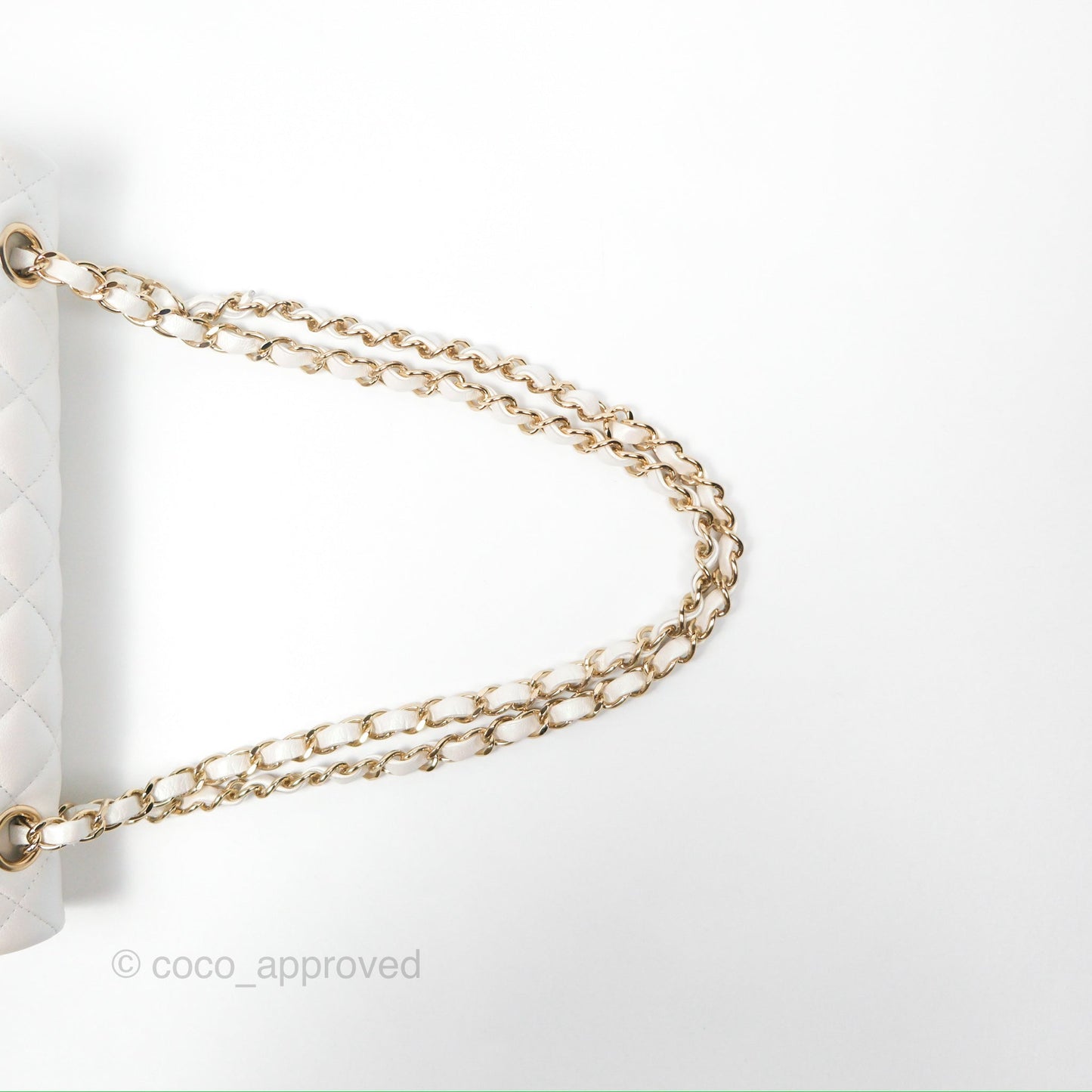 Chanel Classic M/L Medium Double Flap Iridescent White Calfskin Gold Hardware