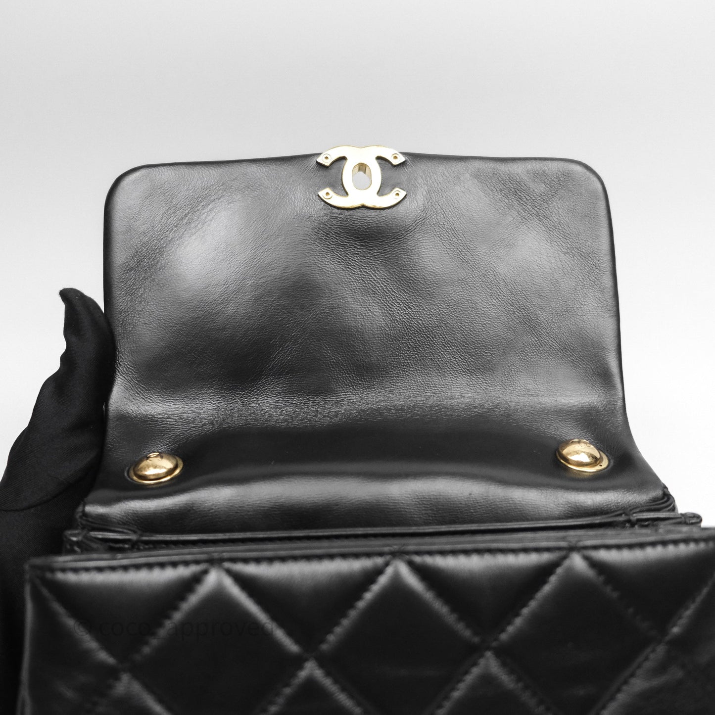 Chanel Quilted Color Match Chain Flap Black Lambskin Gold Hardware