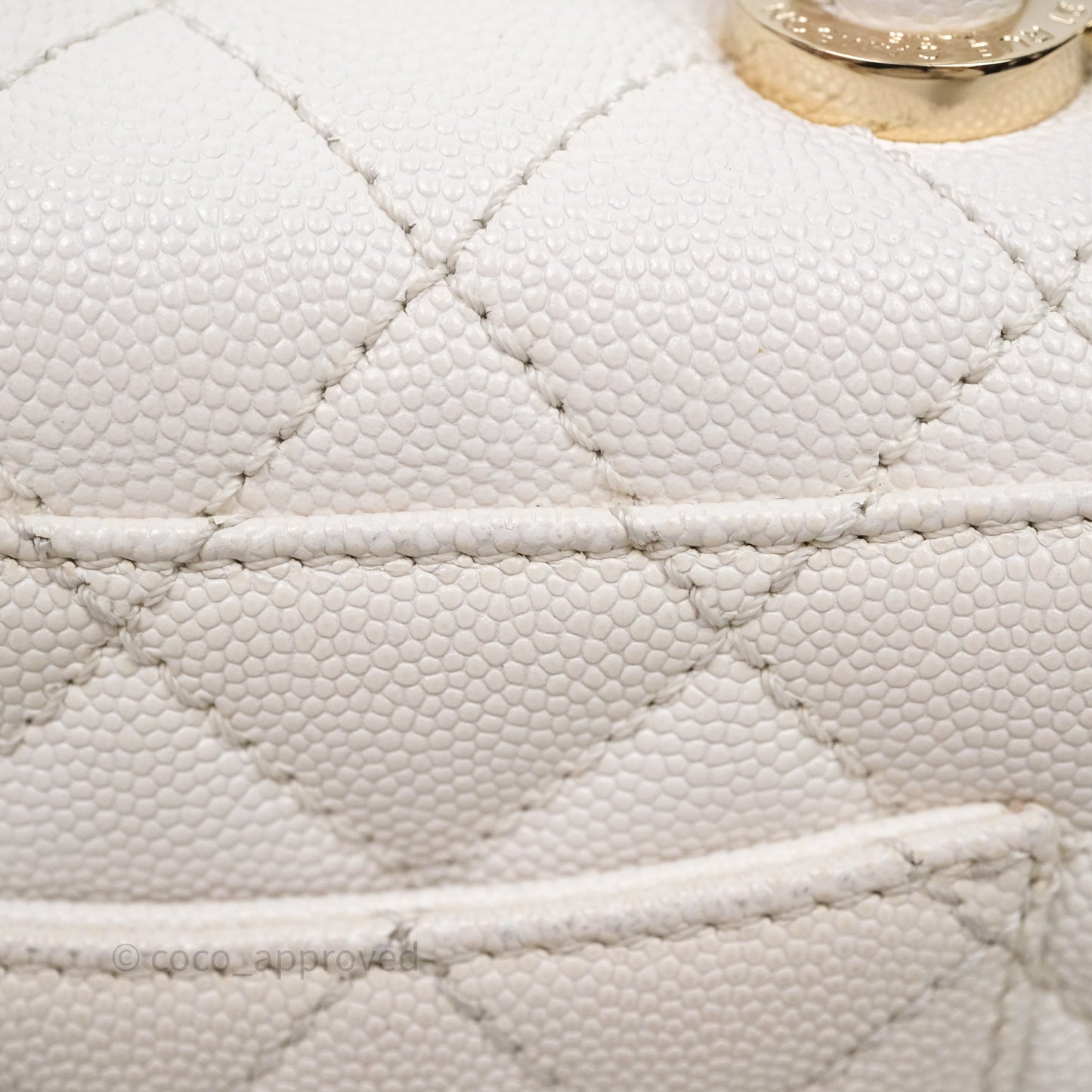 Chanel Mini Coco Handle Quilted White Caviar Gold Hardware