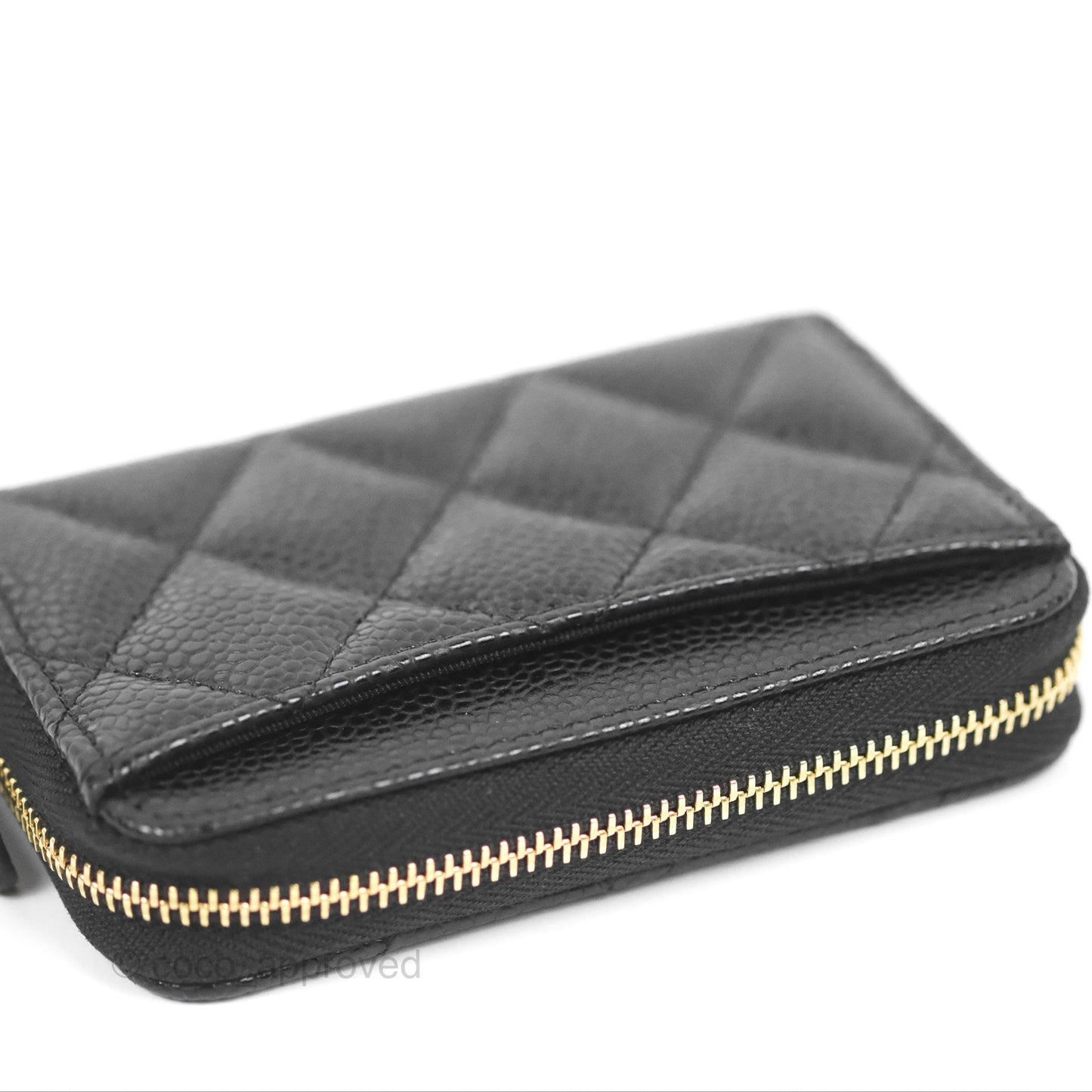 Chanel Classic Zipped Coin Purse Black Caviar Gold Hardware