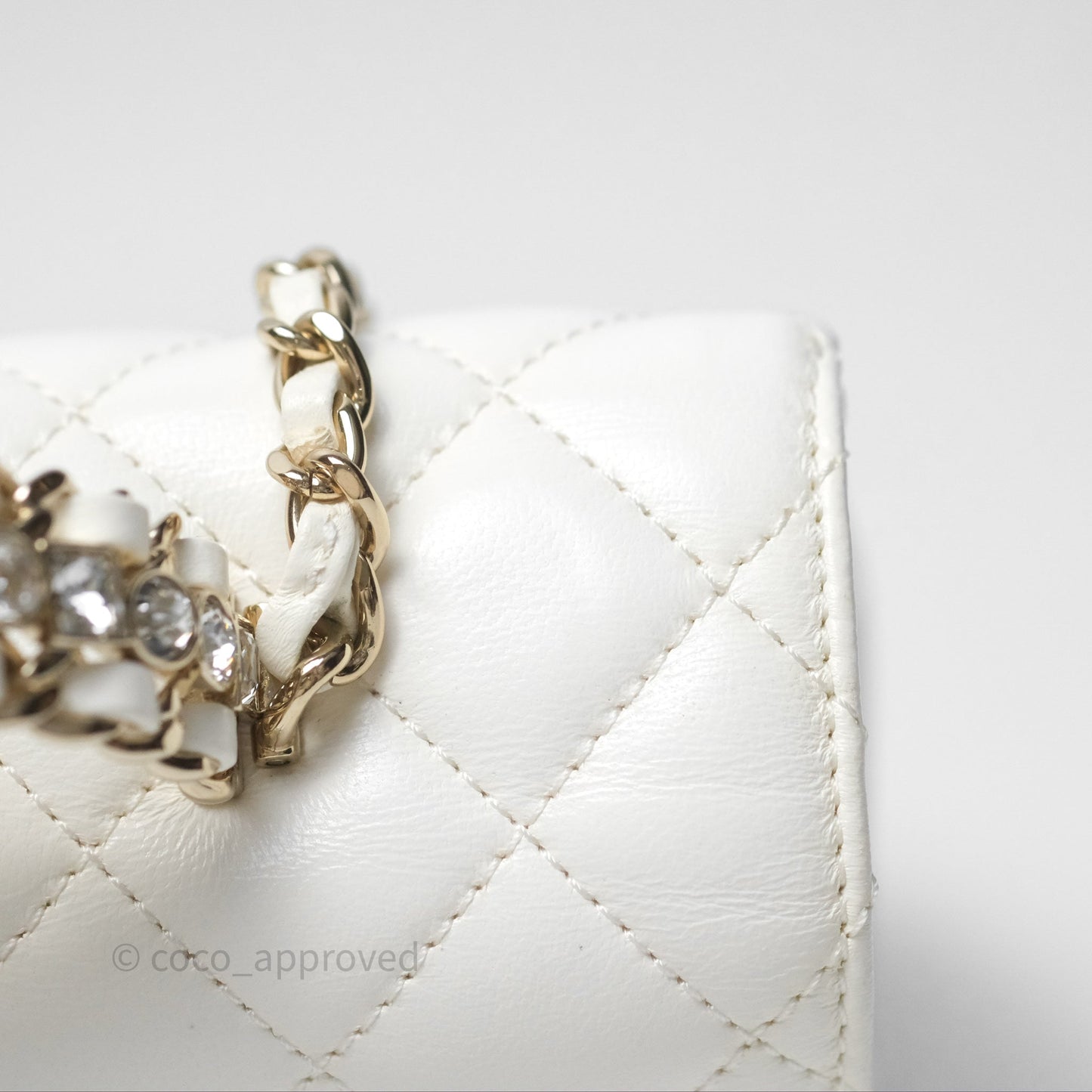 Chanel Crystals Top Handle Mini Rectangular Flap Bag White Lambskin Gold Hardware