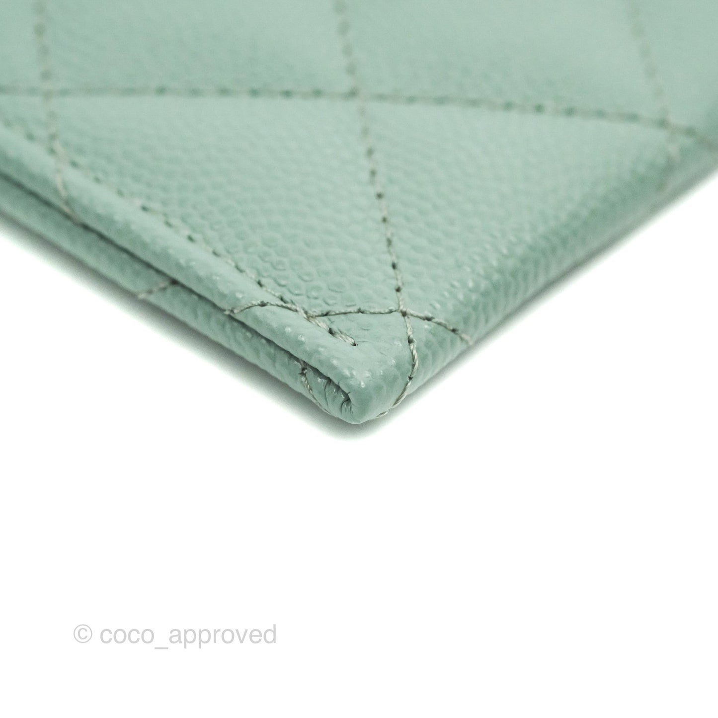 Chanel Classic Flat Card Holder Blue Tiffany Green Caviar Gold Hardware