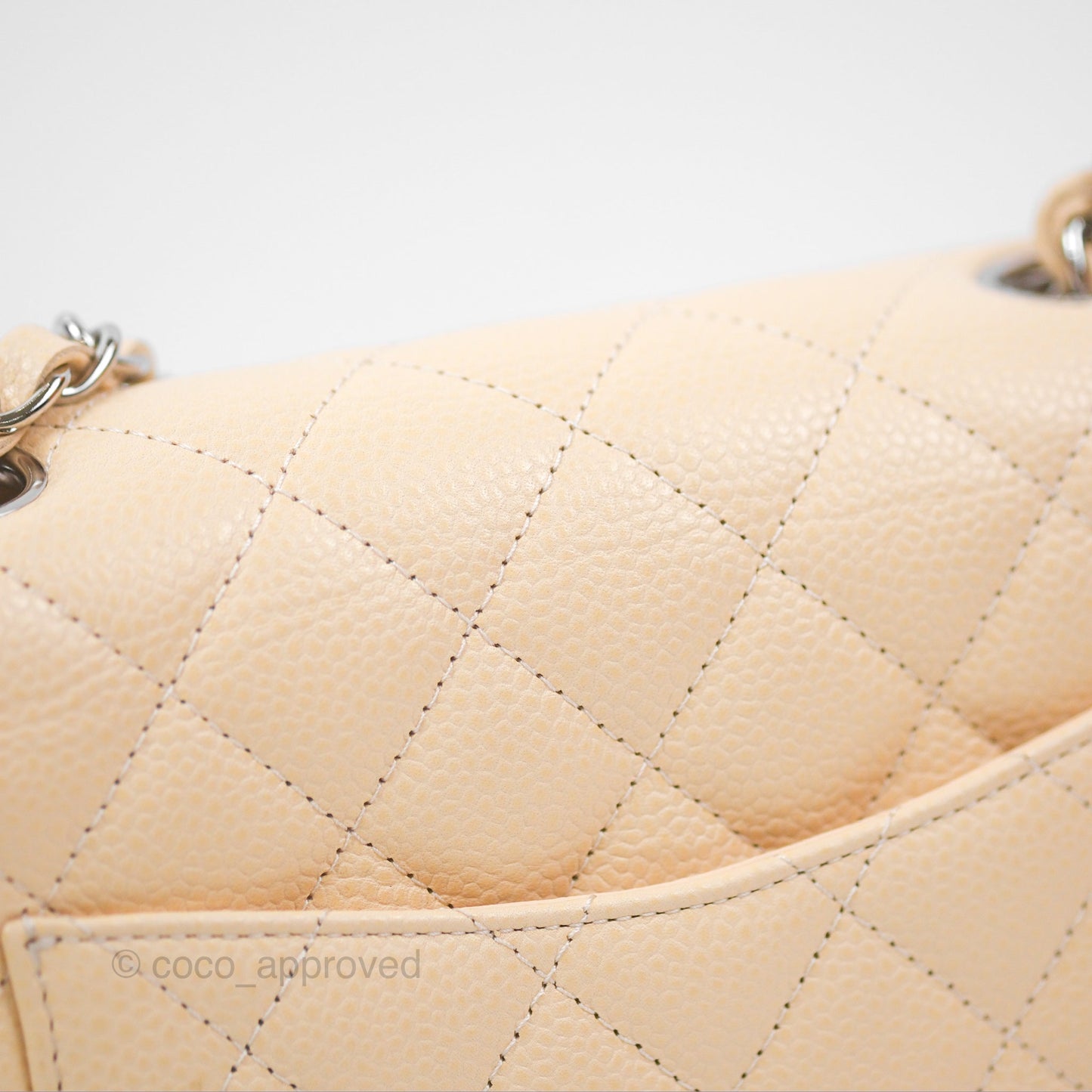 Chanel Quilted Mini Square Flap Light Beige Caviar Silver Hardware