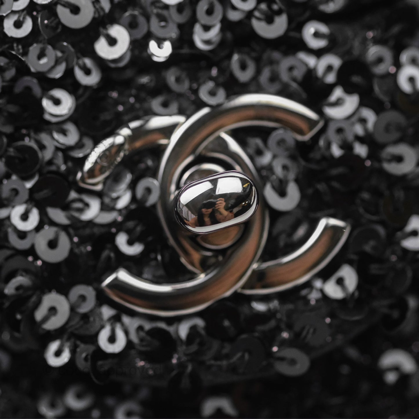 Chanel Flap Bag Sequin Black Silver Hardware 23S