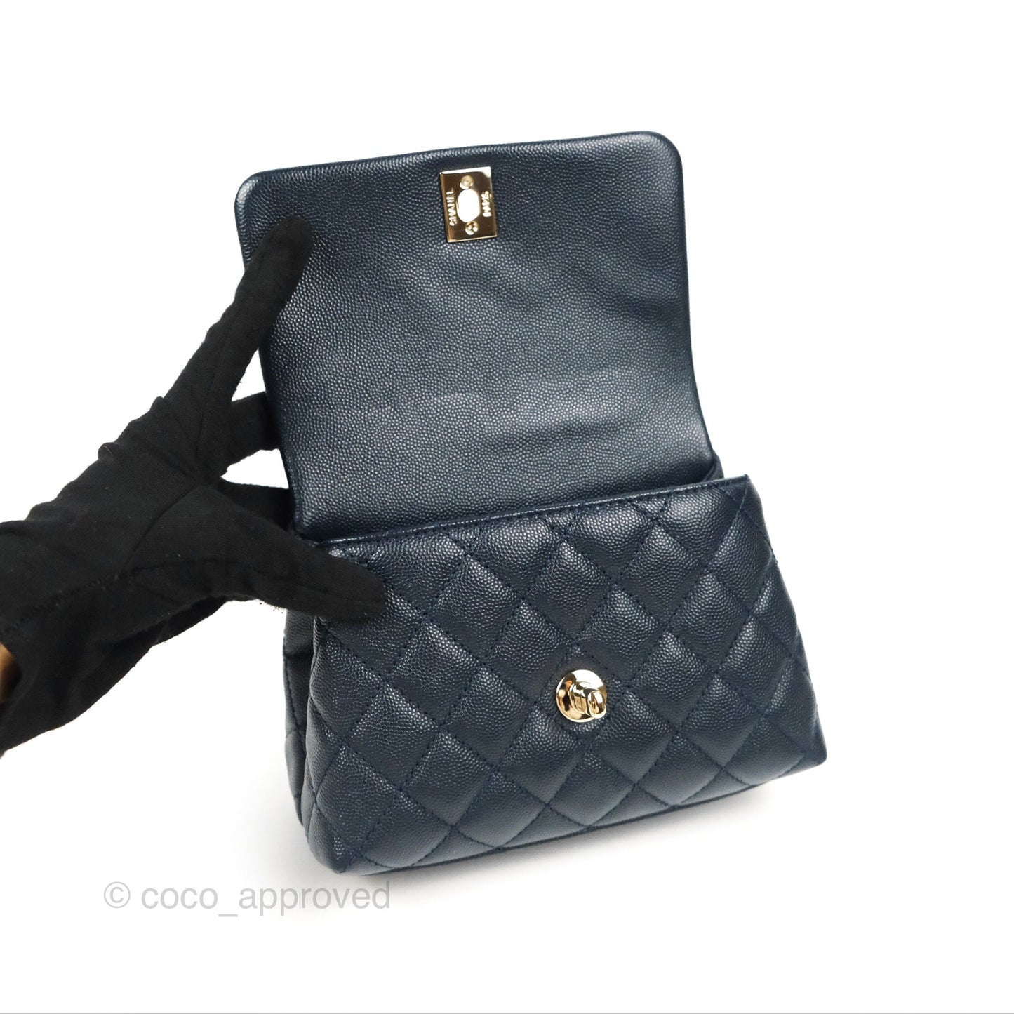 Chanel Mini Coco Handle Quilted Navy Caviar Gold Hardware