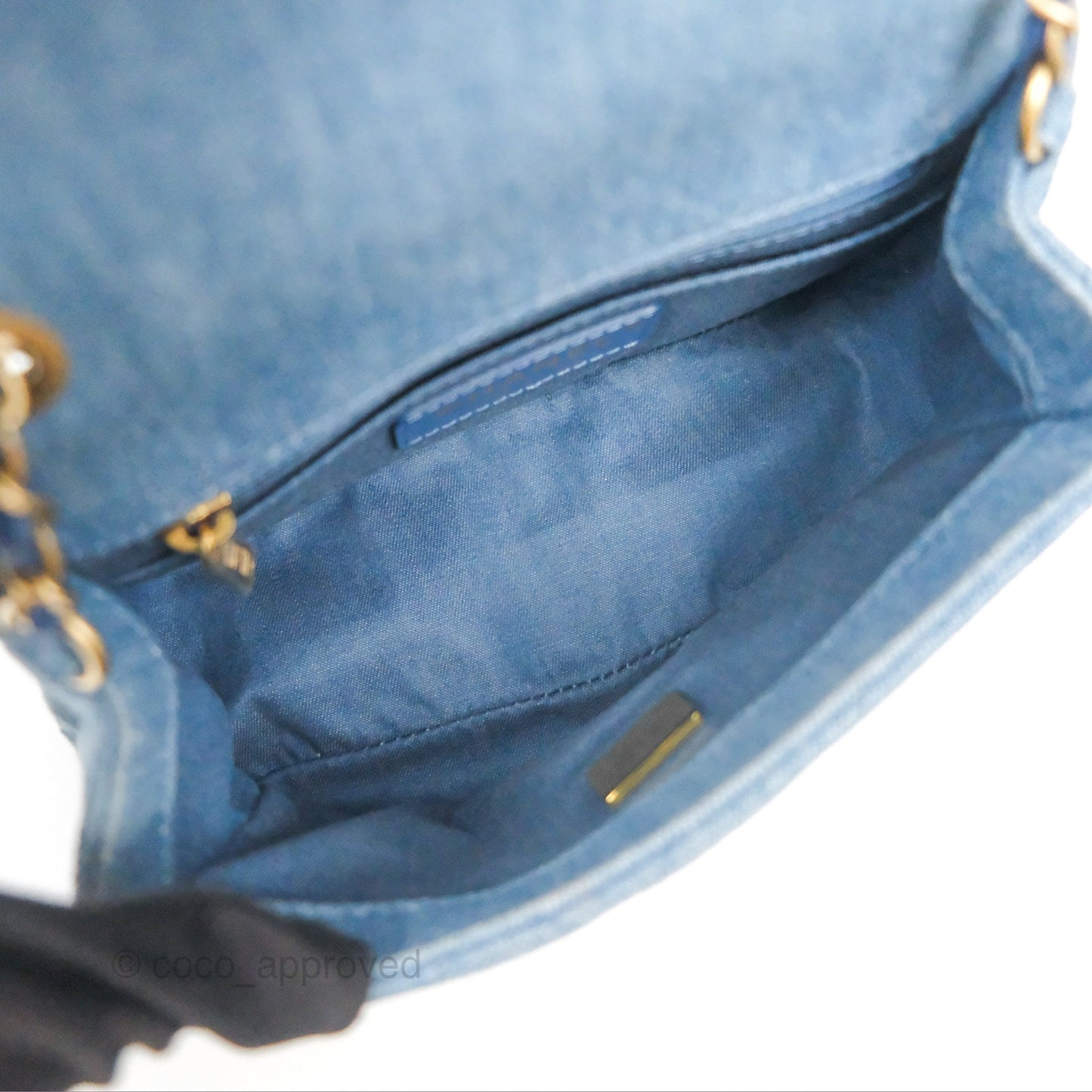Chanel Mini Square Pearl Crush Quilted Denim Aged Gold Hardware