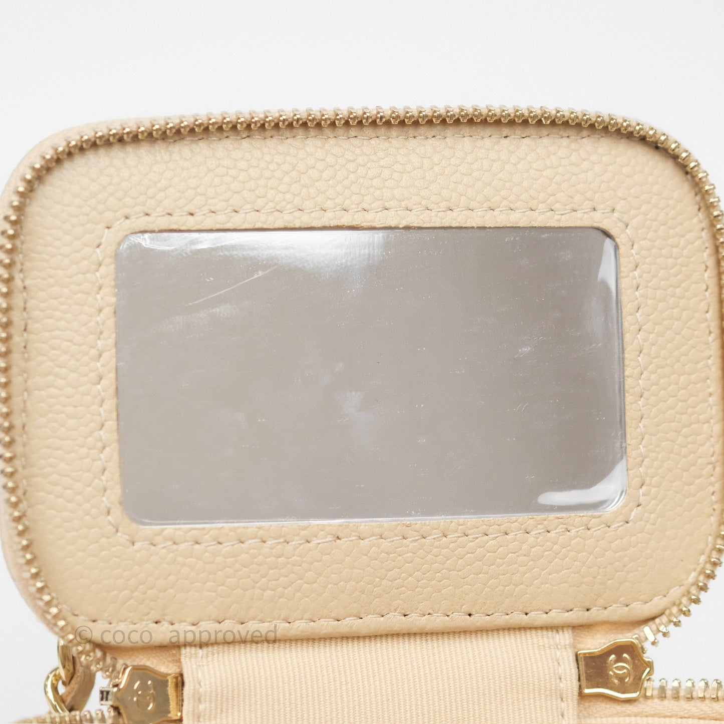 Chanel Mini Vanity With CC Chain Beige Caviar Gold Hardware