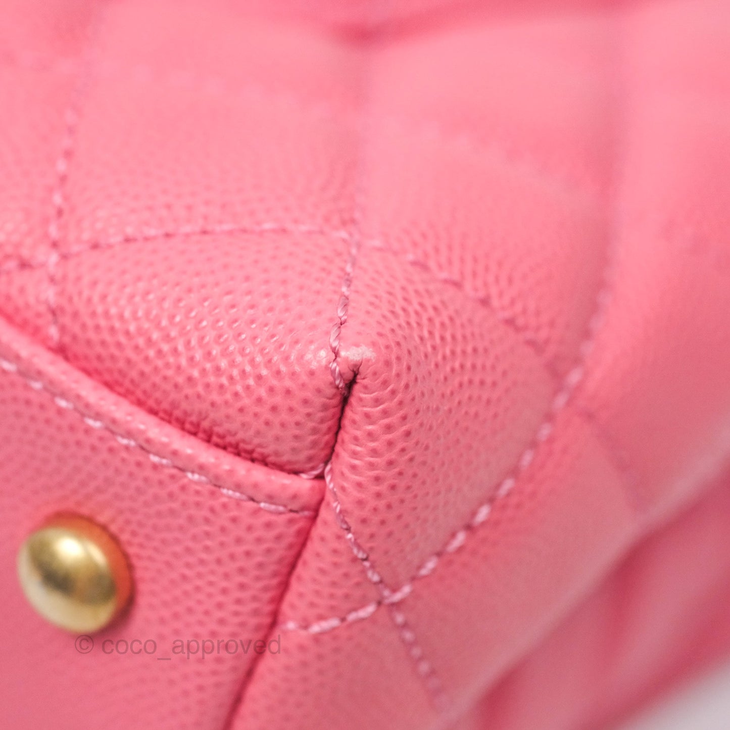 Chanel Small Coco Handle Quilted Pink Caviar Aged Gold Hardware Lizard Handle