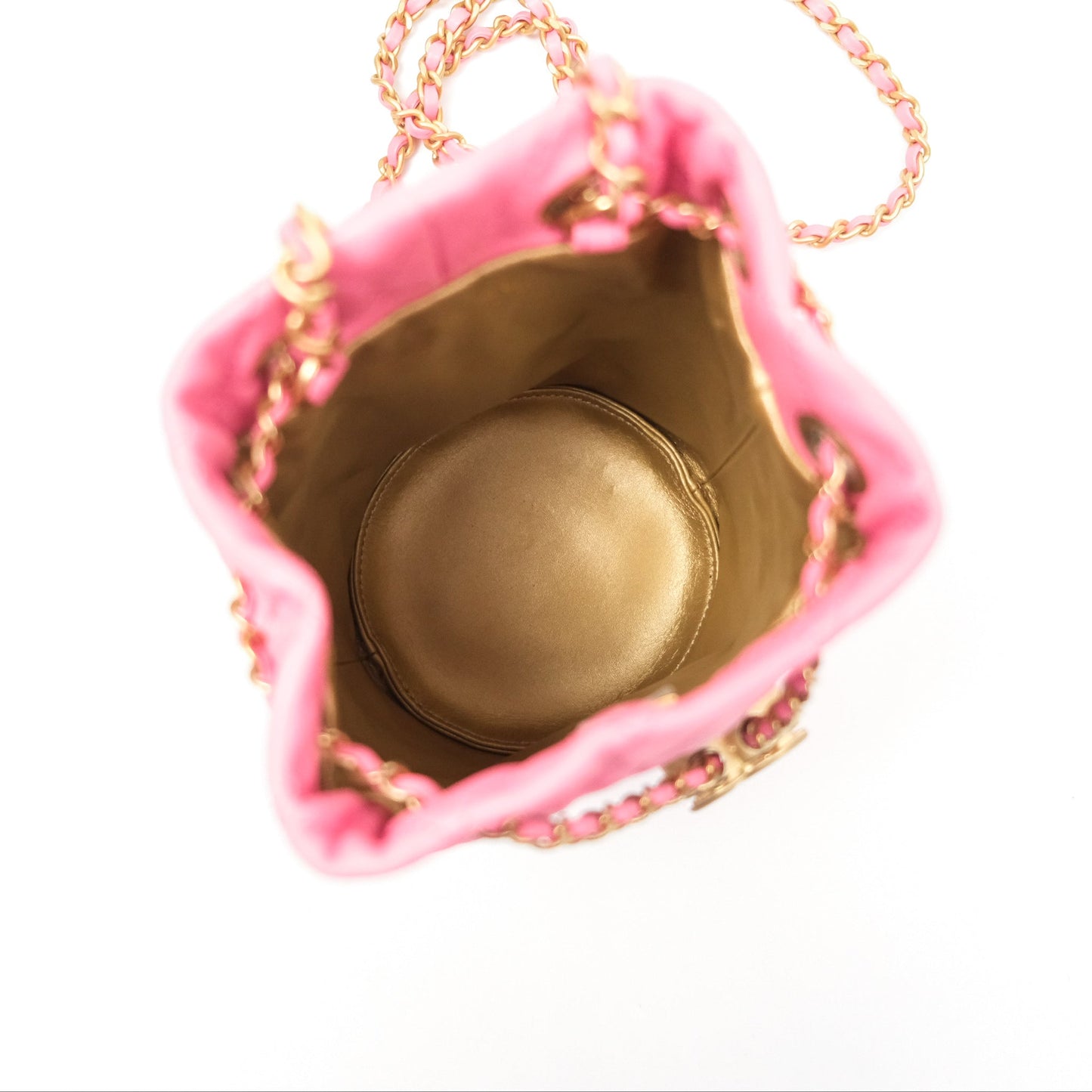 Chanel Pearl Crush Drawstring Bucket Bag Pink Lambskin Aged Gold Hardware