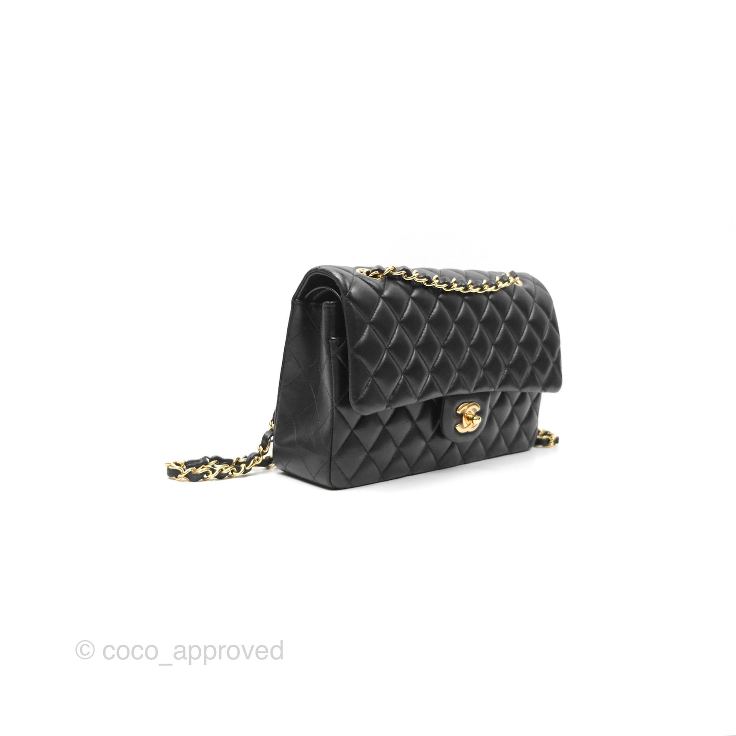 Chanel Classic M/L Medium Flap Quilted Black Lambskin Gold Hardware
