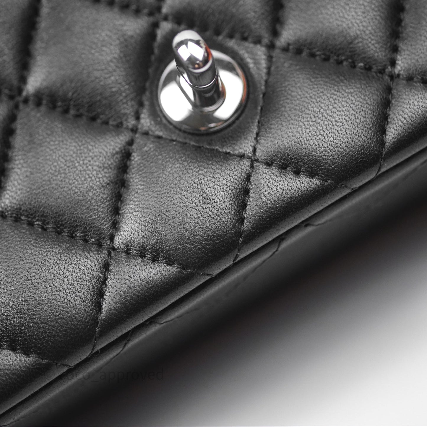 Chanel Quilted Mini Rectangular Flap Black Lambskin Silver Hardware