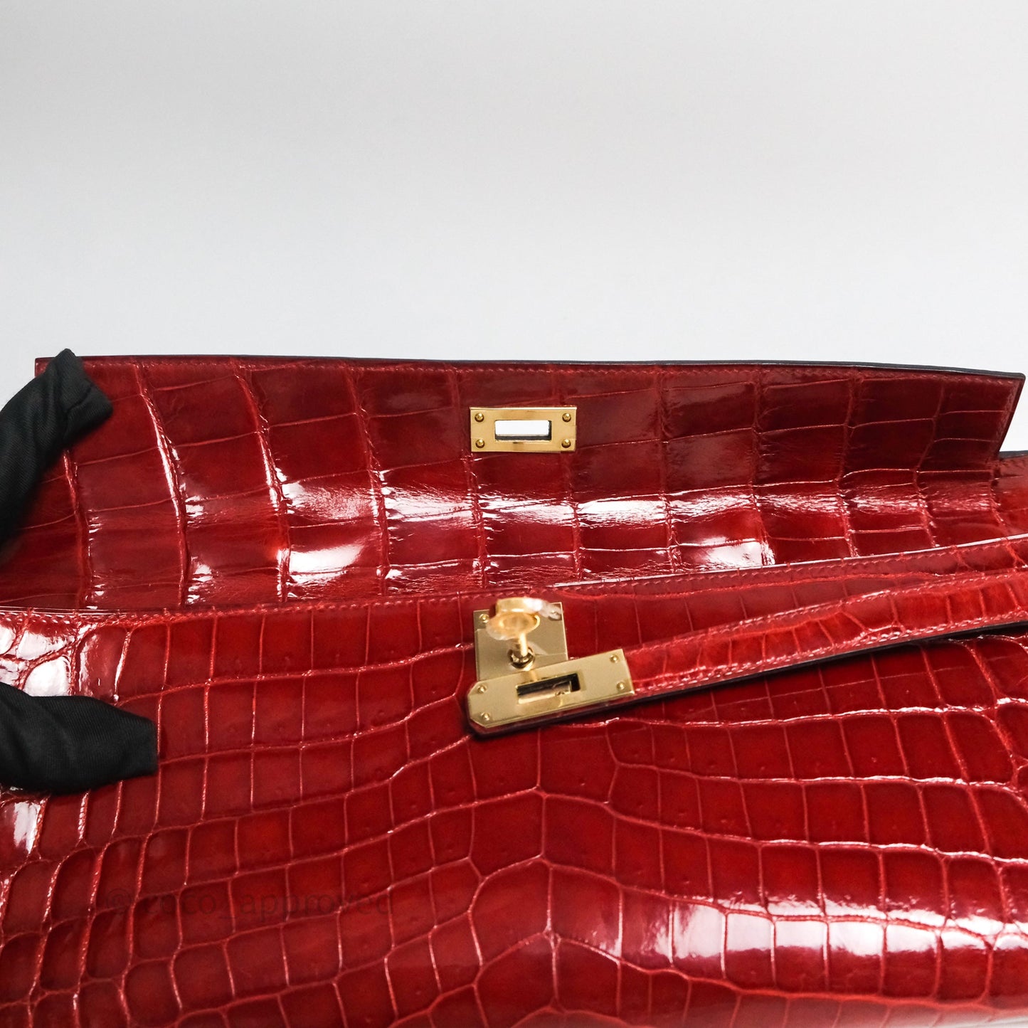 Hermes Kelly Cut Rouge H Shiny Niloticus Crocodile Gold Hardware
