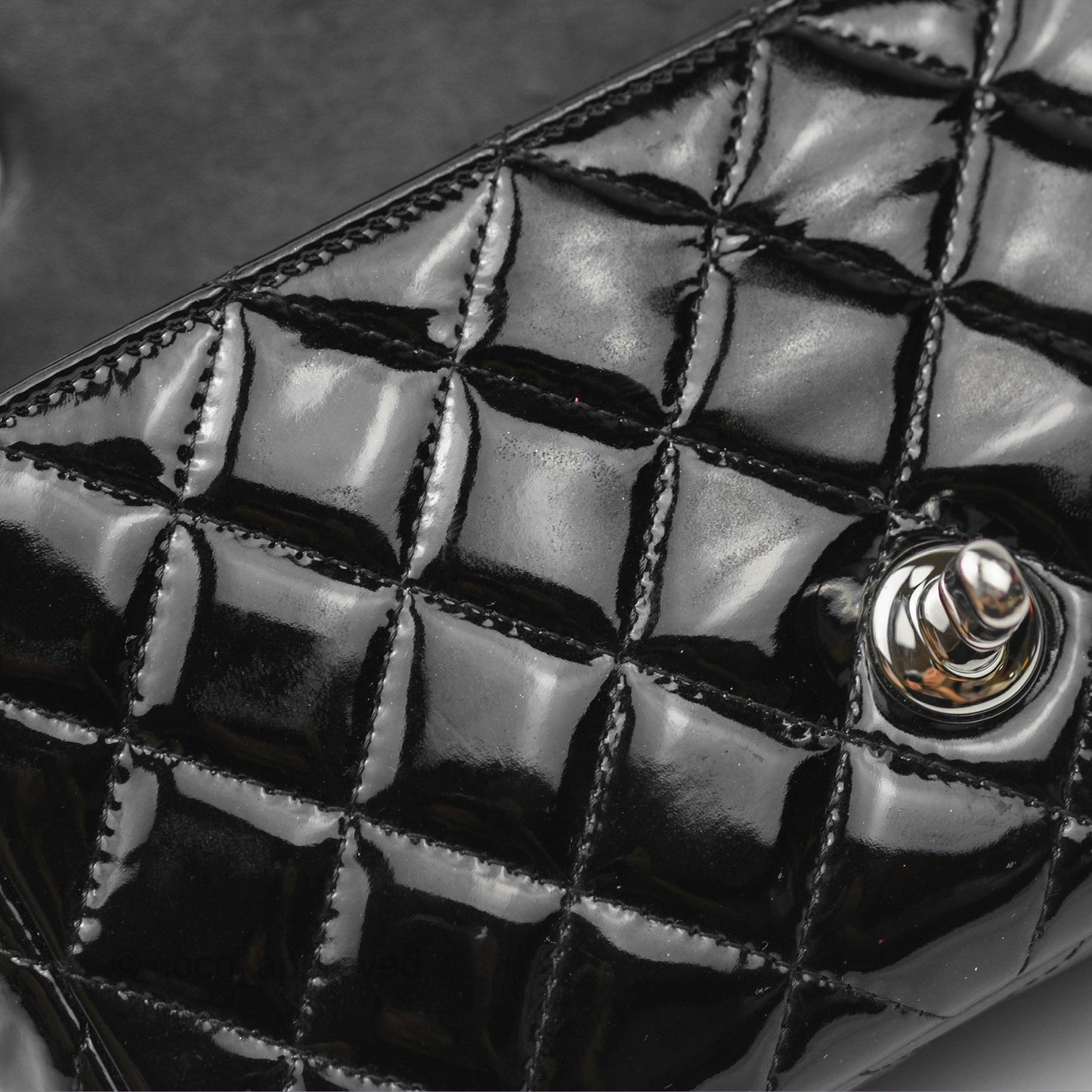 Chanel Quilted Mini Rectangular Flap Black Patent Silver Hardware