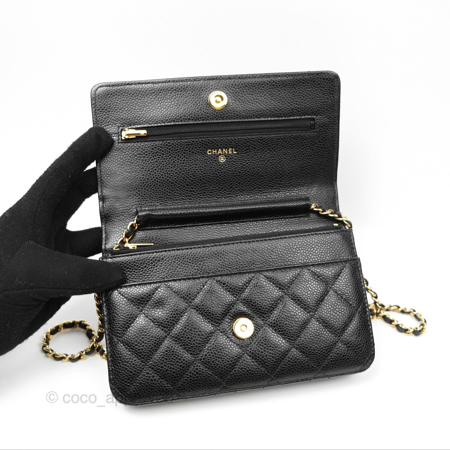 Chanel Quilted Classic Wallet On Chain WOC Black Caviar Gold Hardware
