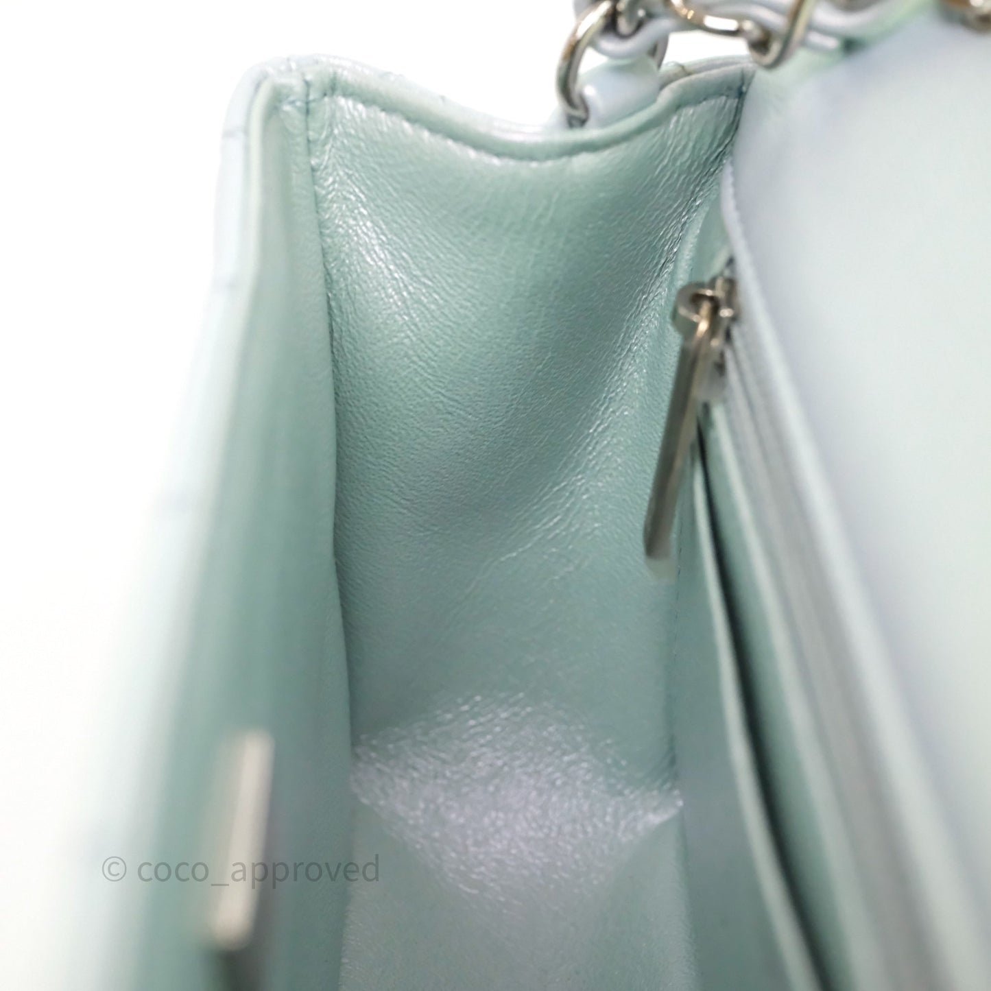 Chanel Mini Rectangular Bag Quilted Iridescent Icy Blue Silver Hardware