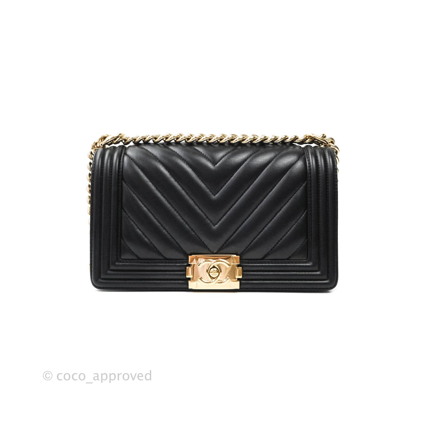 Chanel Boy Chevron Medium Black Lambskin Gold Hardware