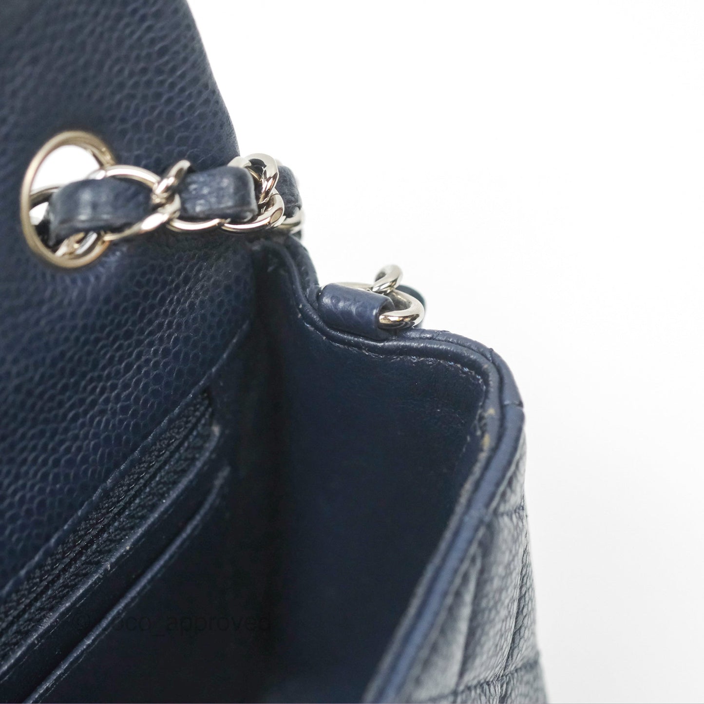 Chanel Quilted Mini Rectangular Flap Navy Caviar Silver Hardware