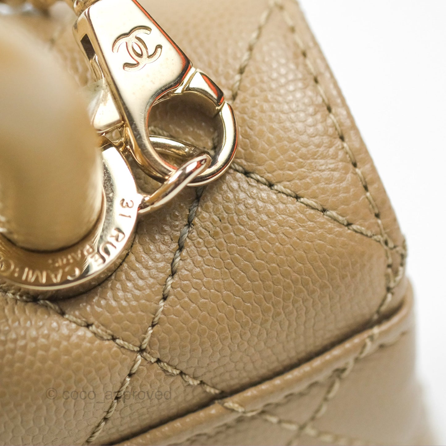 Chanel Mini Coco Handle Quilted Dark Beige Caviar Gold Hardware