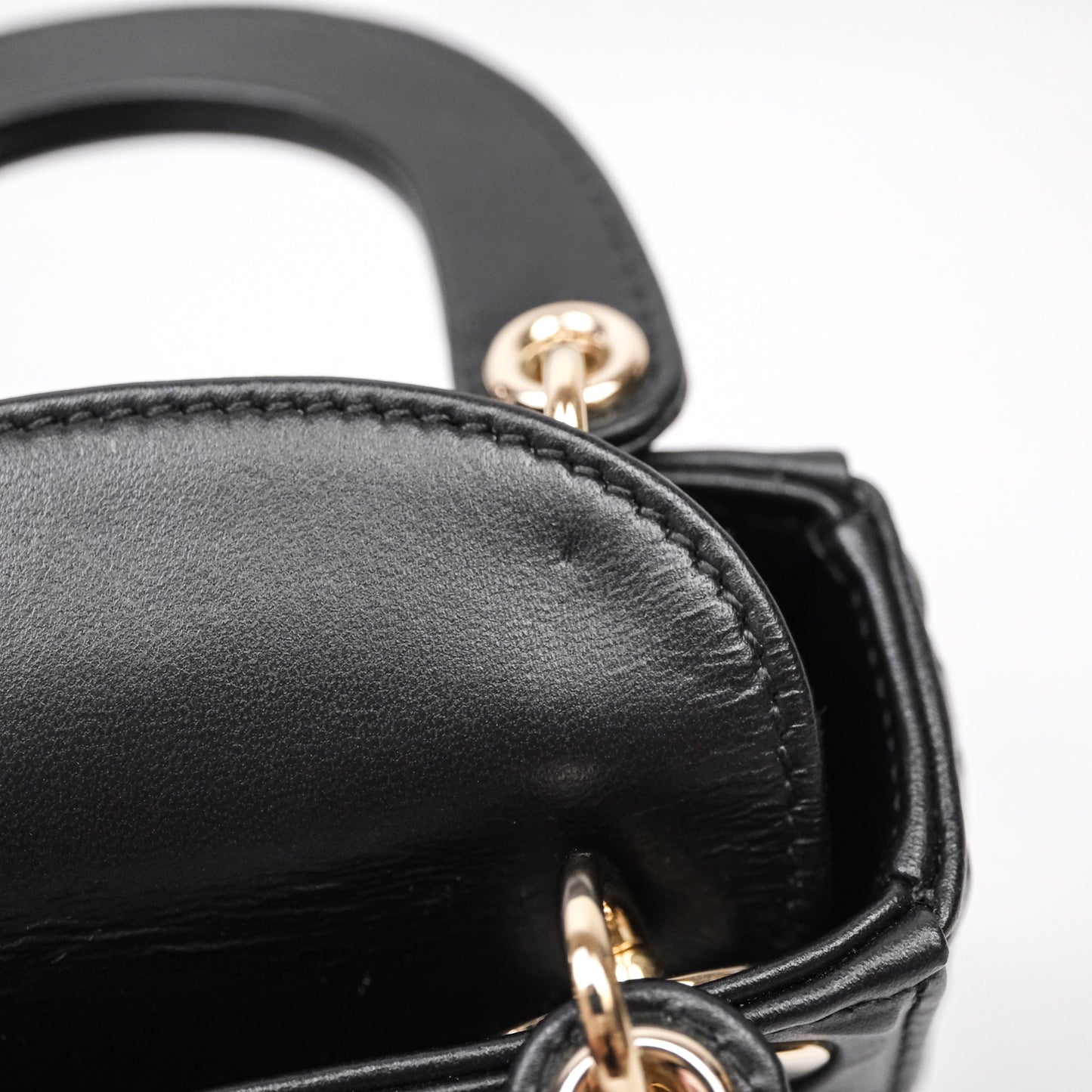 Dior Mirco Lady Dior Black Cannage Calfskin with Diamond Motif Gold Hardware