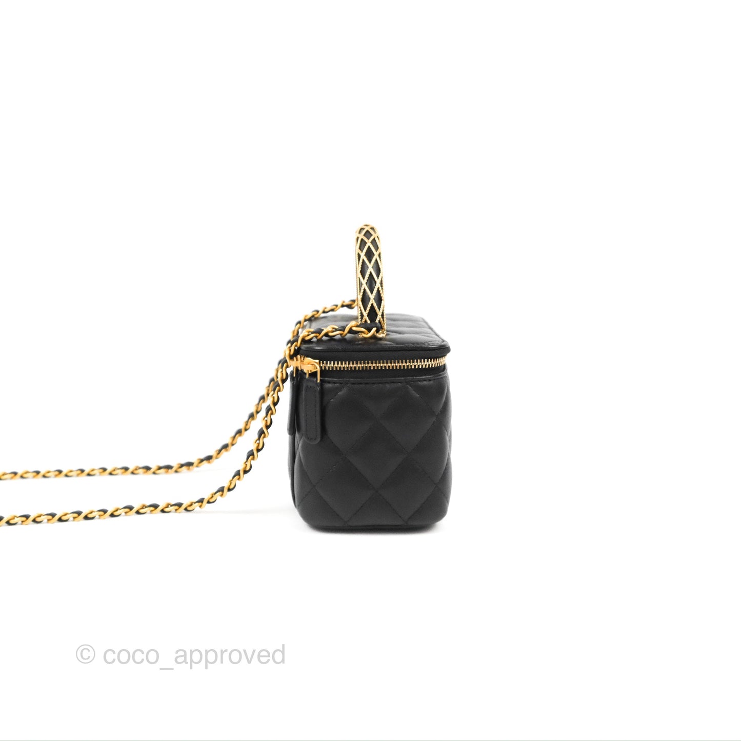 Chanel Metal Handle Vanity Rectangular Black Lambskin Gold Hardware 23A