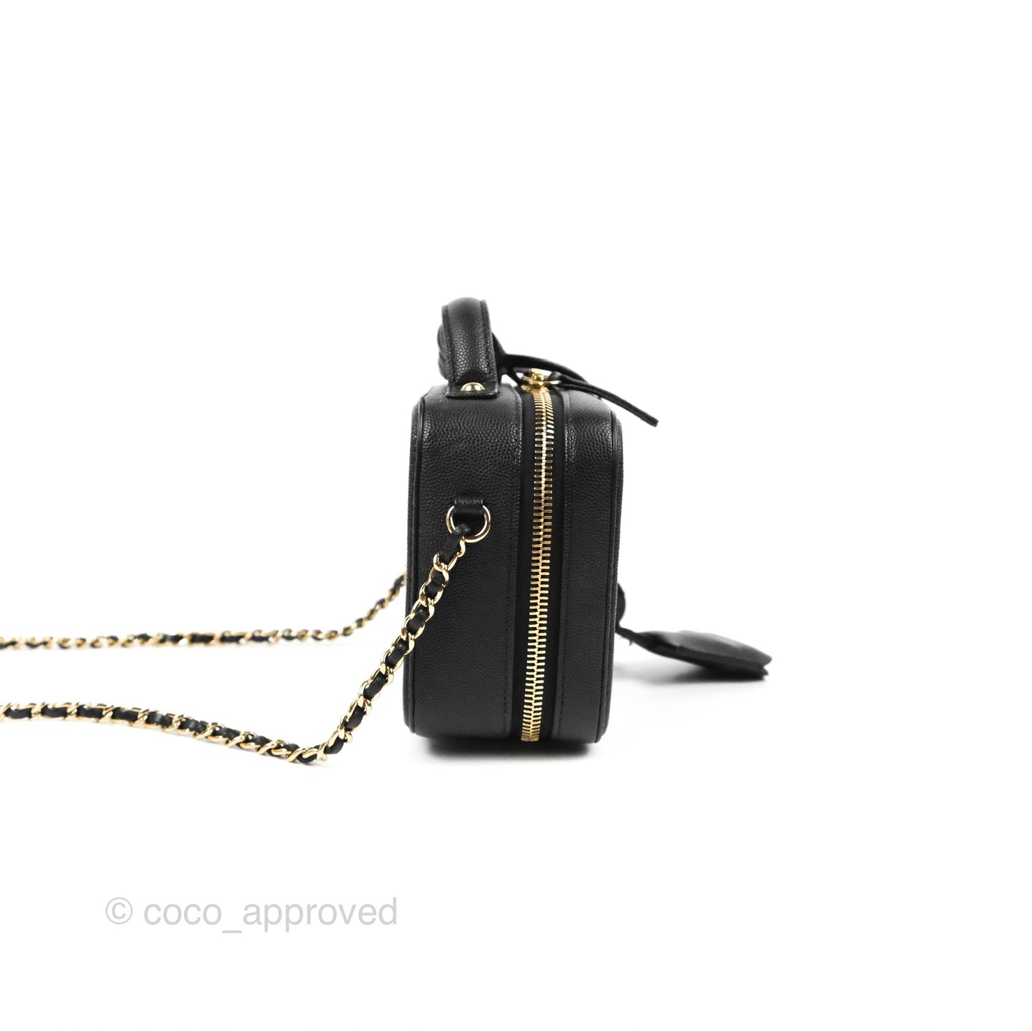 Chanel Quilted Small CC Filigree Vanity Case Black Caviar Gold Hardware