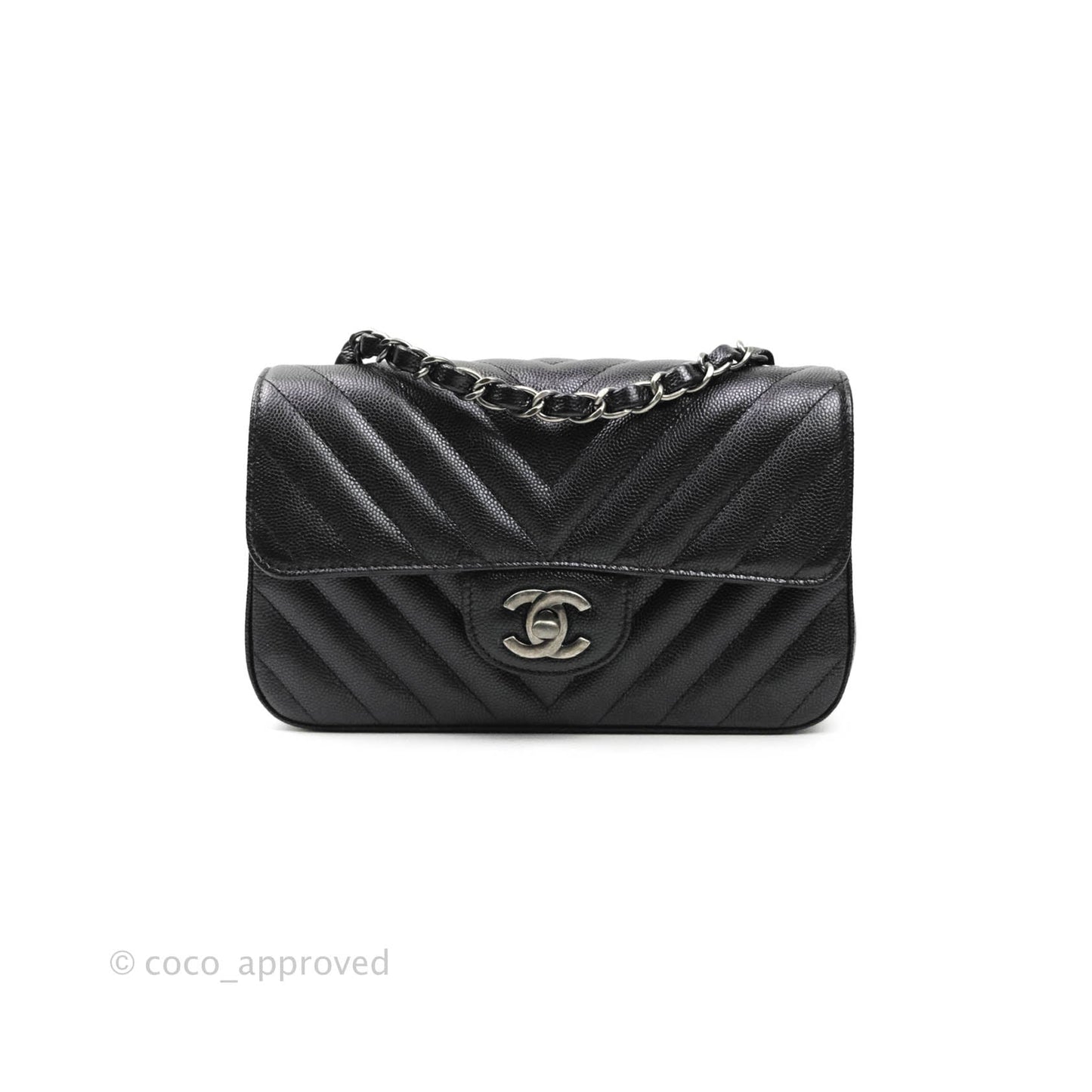 Chanel Chevron Mini Rectangular Flap Iridescent Black Caviar Ruthenium Hardware