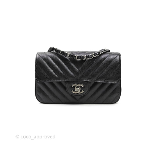 Chanel Chevron Mini Rectangular Flap Iridescent Black Caviar Ruthenium Hardware