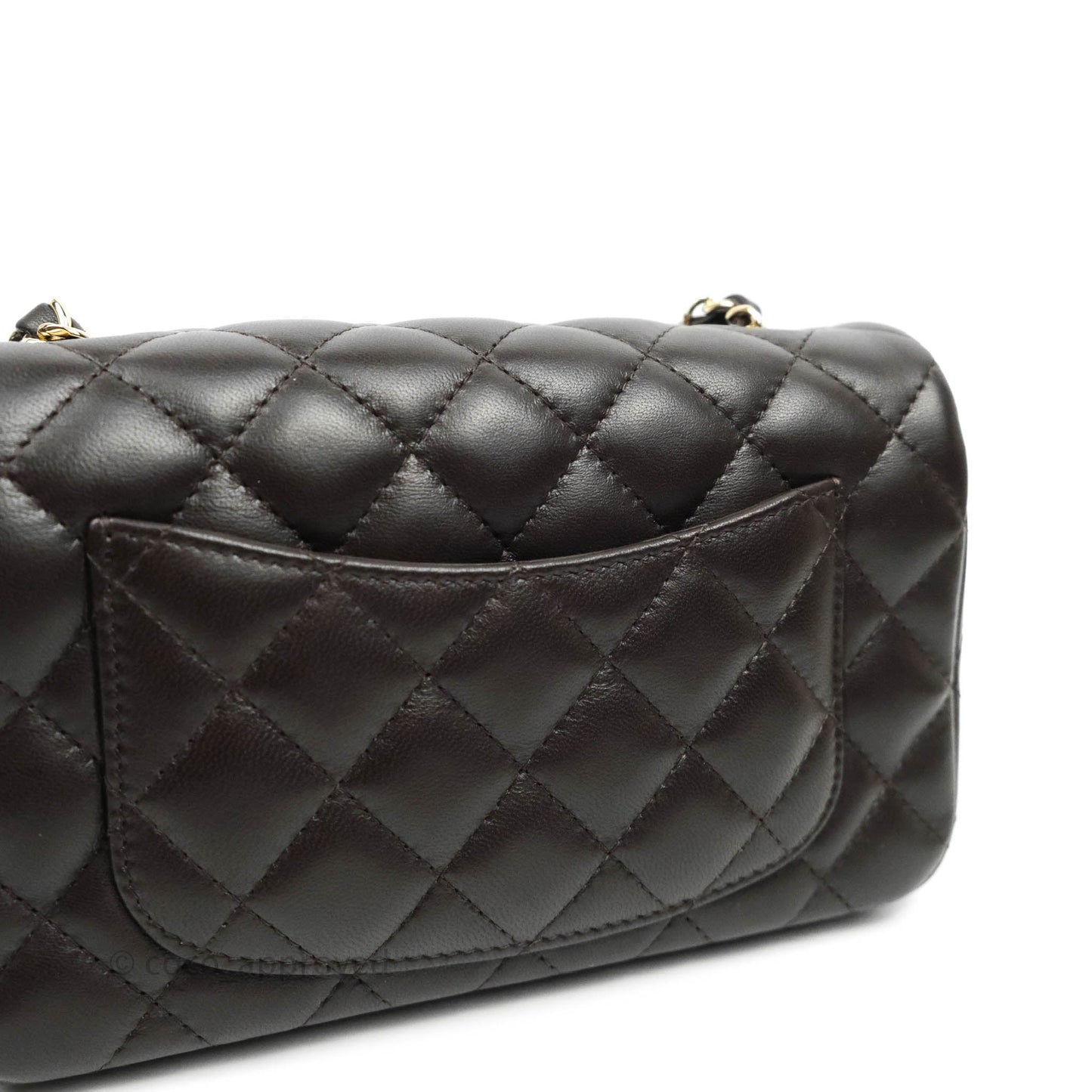 Chanel Quilted Mini Rectangular Lambskin Chocolate Brown Gold Hardware