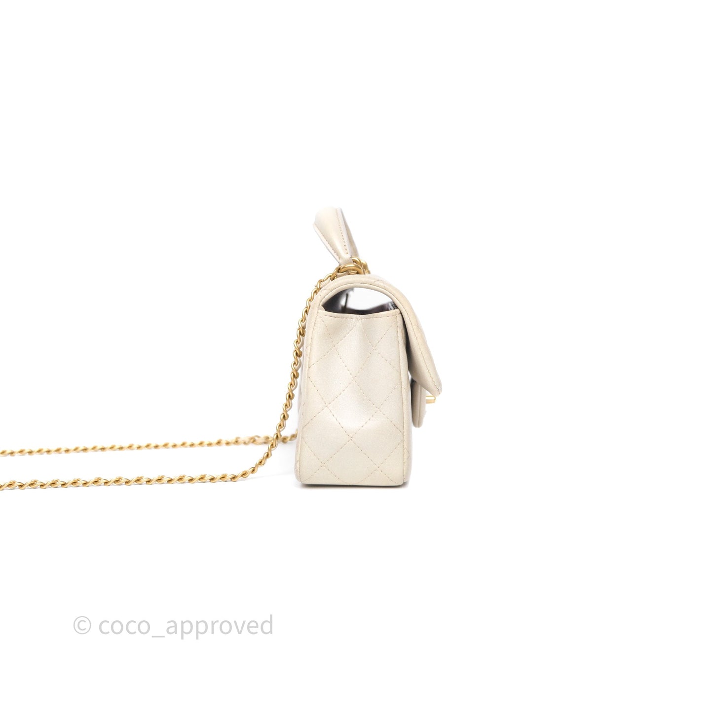 Chanel Top Handle Mini Rectangular Flap Pearly Beige Oat Lambskin Aged Gold Hardware