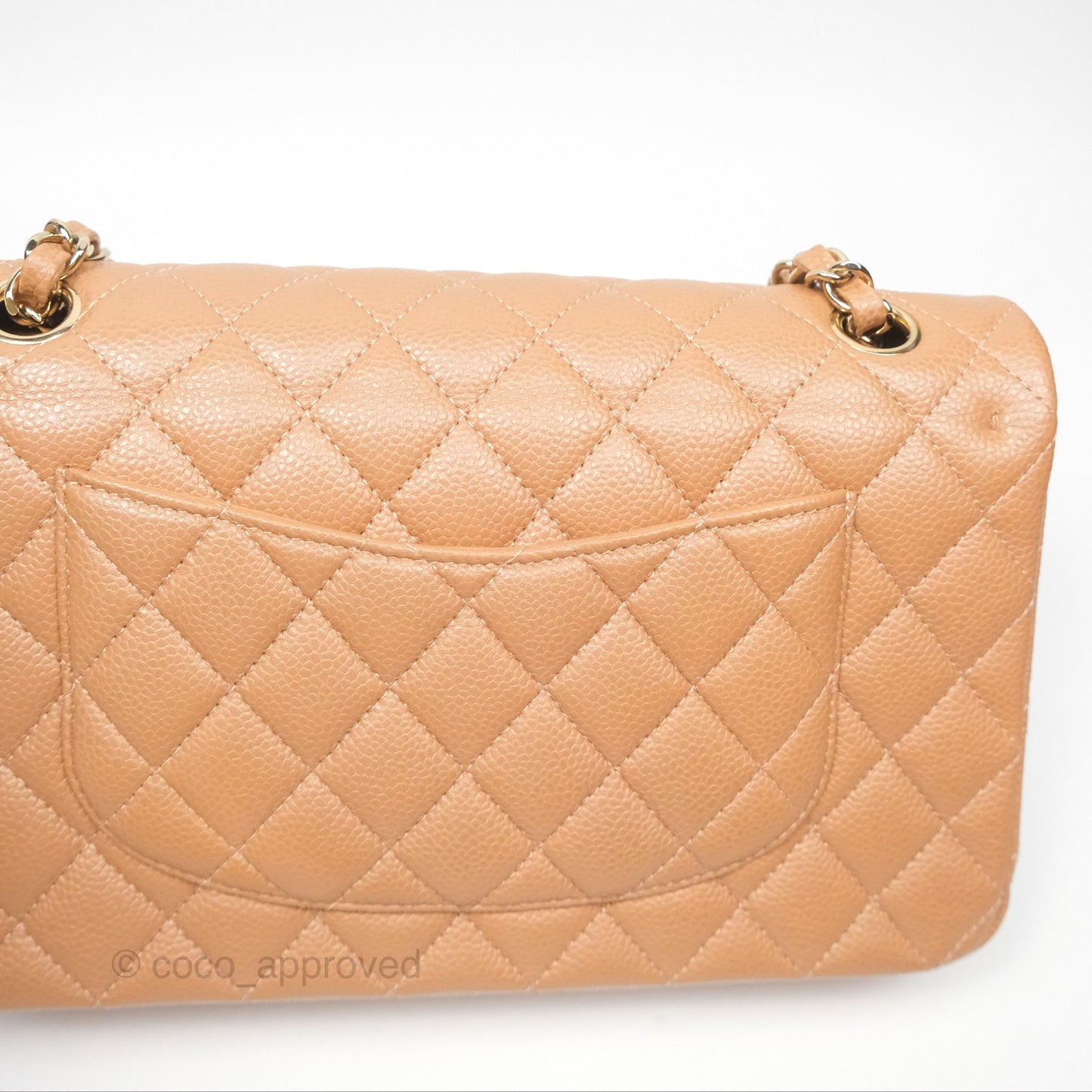 Chanel Classic M/L Medium Flap Quilted Dark Beige Caviar Gold Hardware 18S