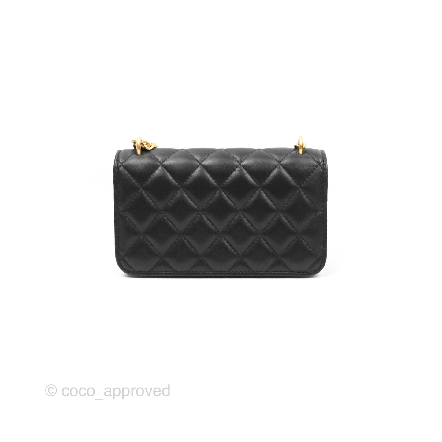 Chanel Mini WOC Phone Holder with Camellia Adjustable Chain Black Lambskin