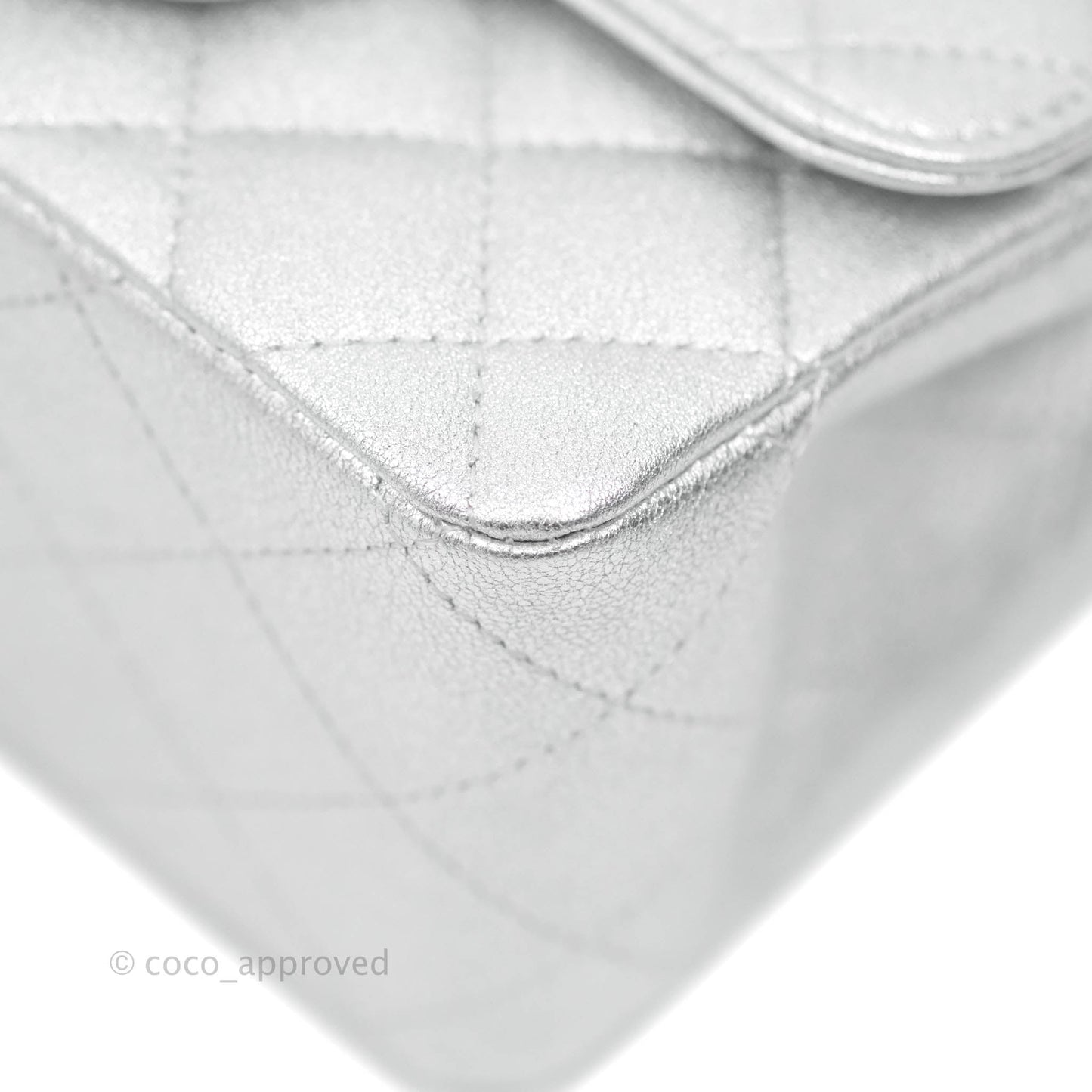 Chanel Classic Quilted Mini Square Flap Silver Lambskin Silver Hardware