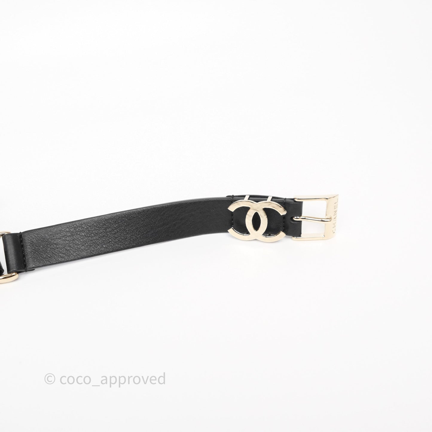 Chanel CC Woven Chain Black Leather Belt Gold Hardware 22C