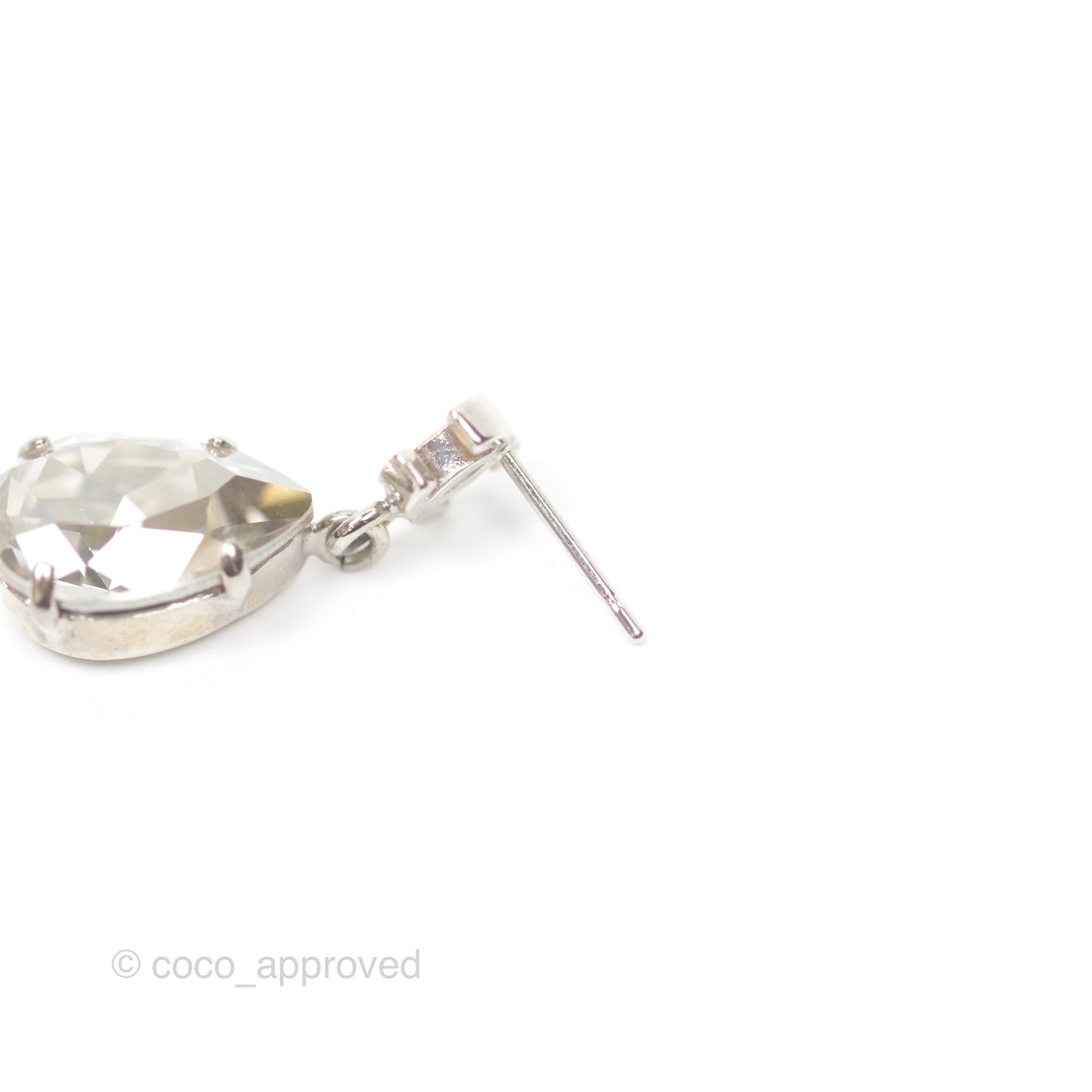 Chanel CC Rhinestone Tear Drop Earrings Silver Tone 12V