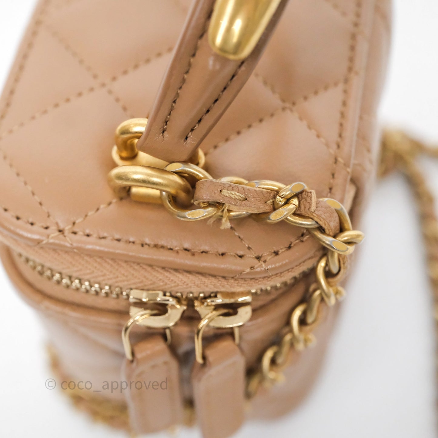 Chanel Mini Metal Top Handle Vanity With Chain Dark Beige Lambskin Aged Gold Hardware