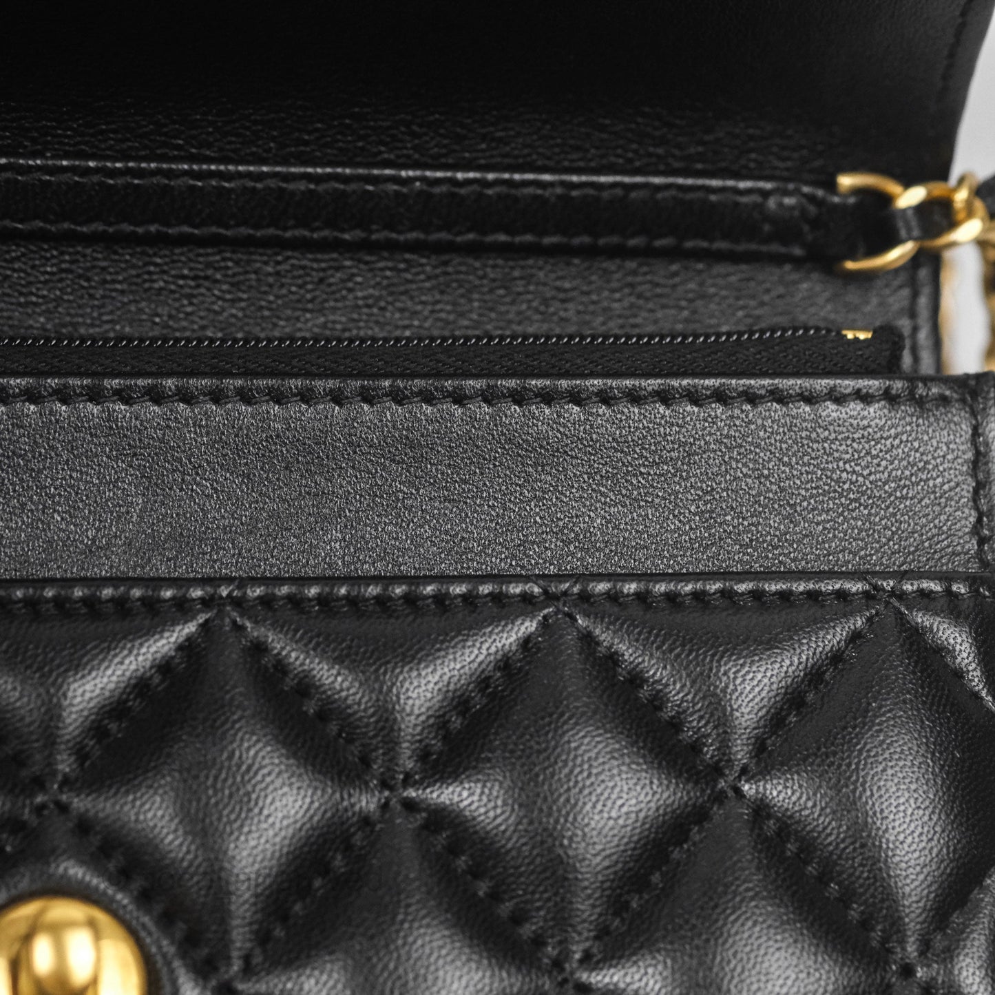 Chanel Quilted WOC Adjustable Chain Black Shiny Lambskin Aged Gold Hardware