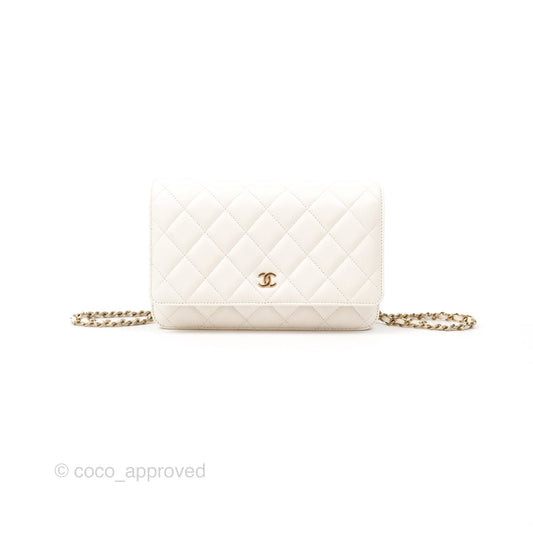 Chanel Quilted Classic Wallet on Chain WOC White Caviar Gold Hardware
