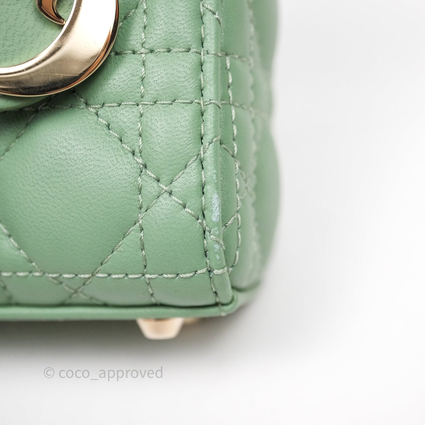 Christian Dior Micro Lady Dior Green Lambskin Cannage Gold Hardware
