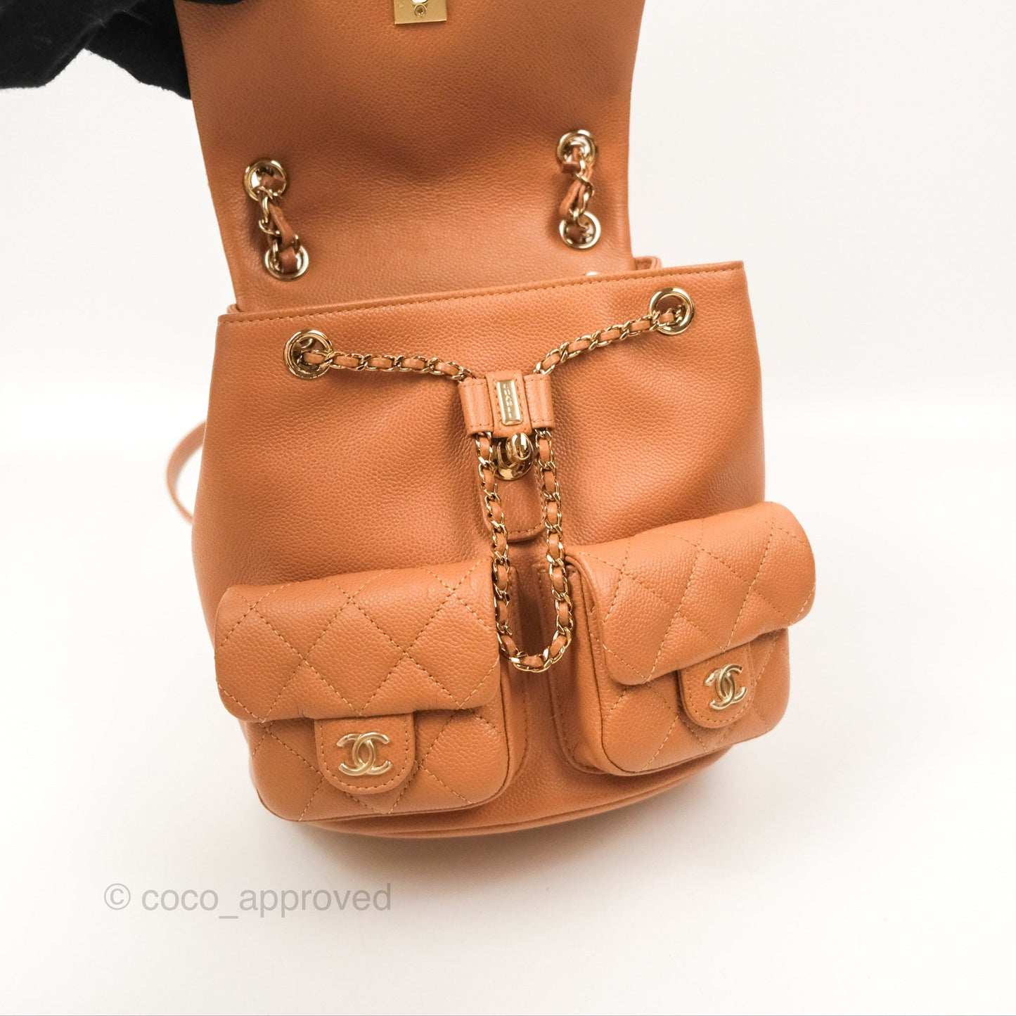 Chanel Duma Backpack Medium Dark Caramel Beige Caviar Gold Hardware
