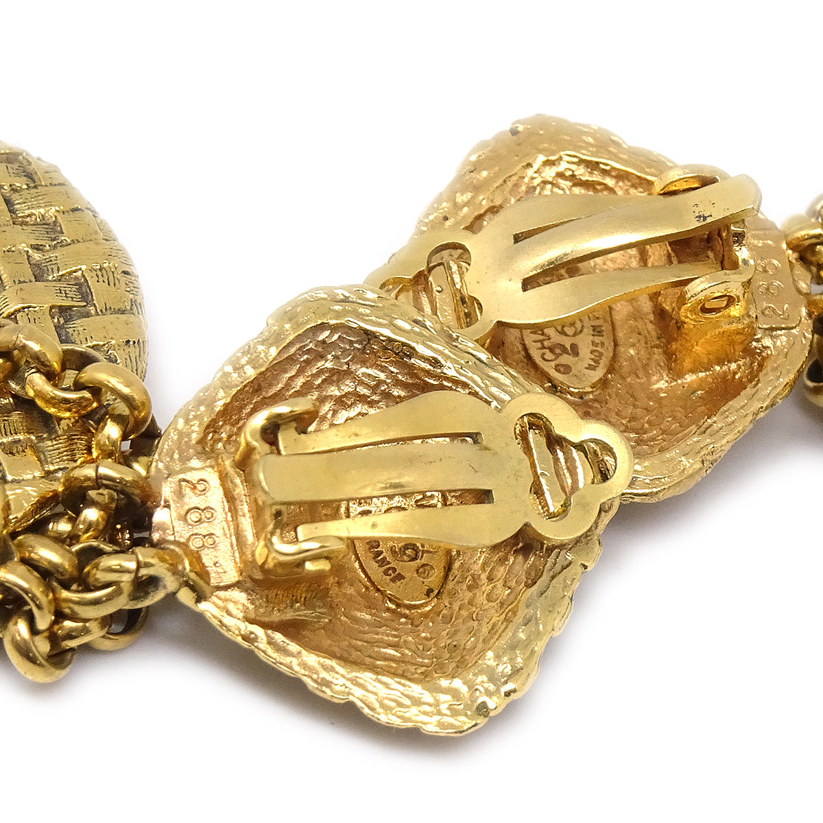 Luxury Chanel 1994 Woven CC Hoop Earrings Clip-On Gold 2881