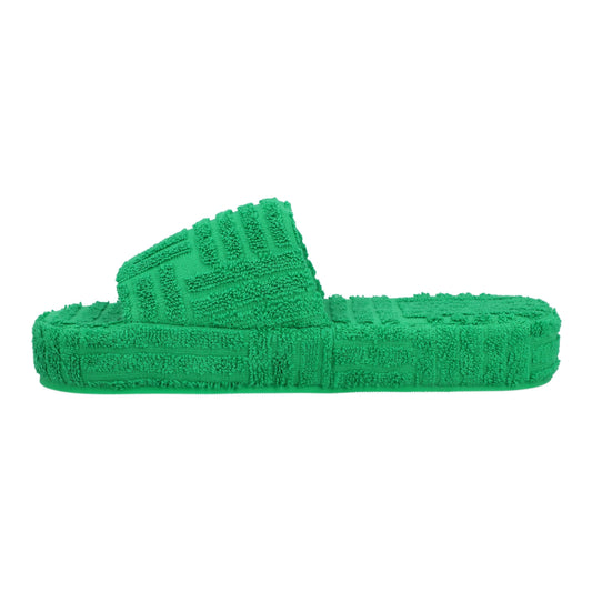 Luxury Bottega Veneta Women Resort Sponge Slides in green cotton