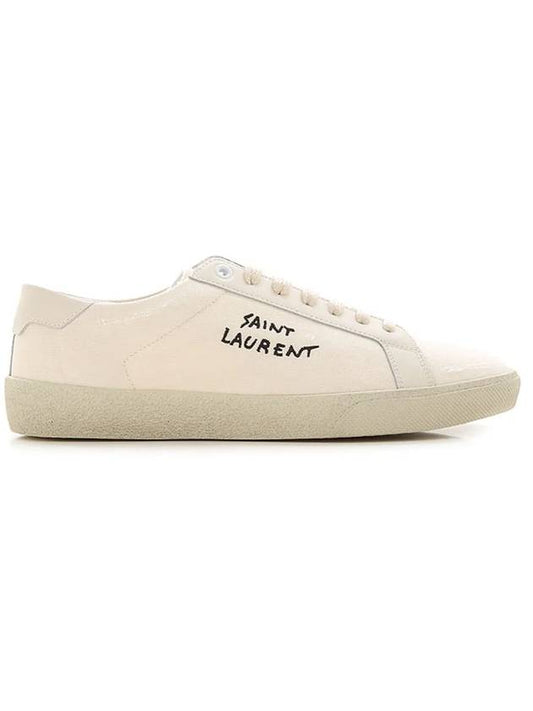 Luxury Saint Laurent Court Classic SL/06 Embroidered Sneakers In Canvas And Leather Cream