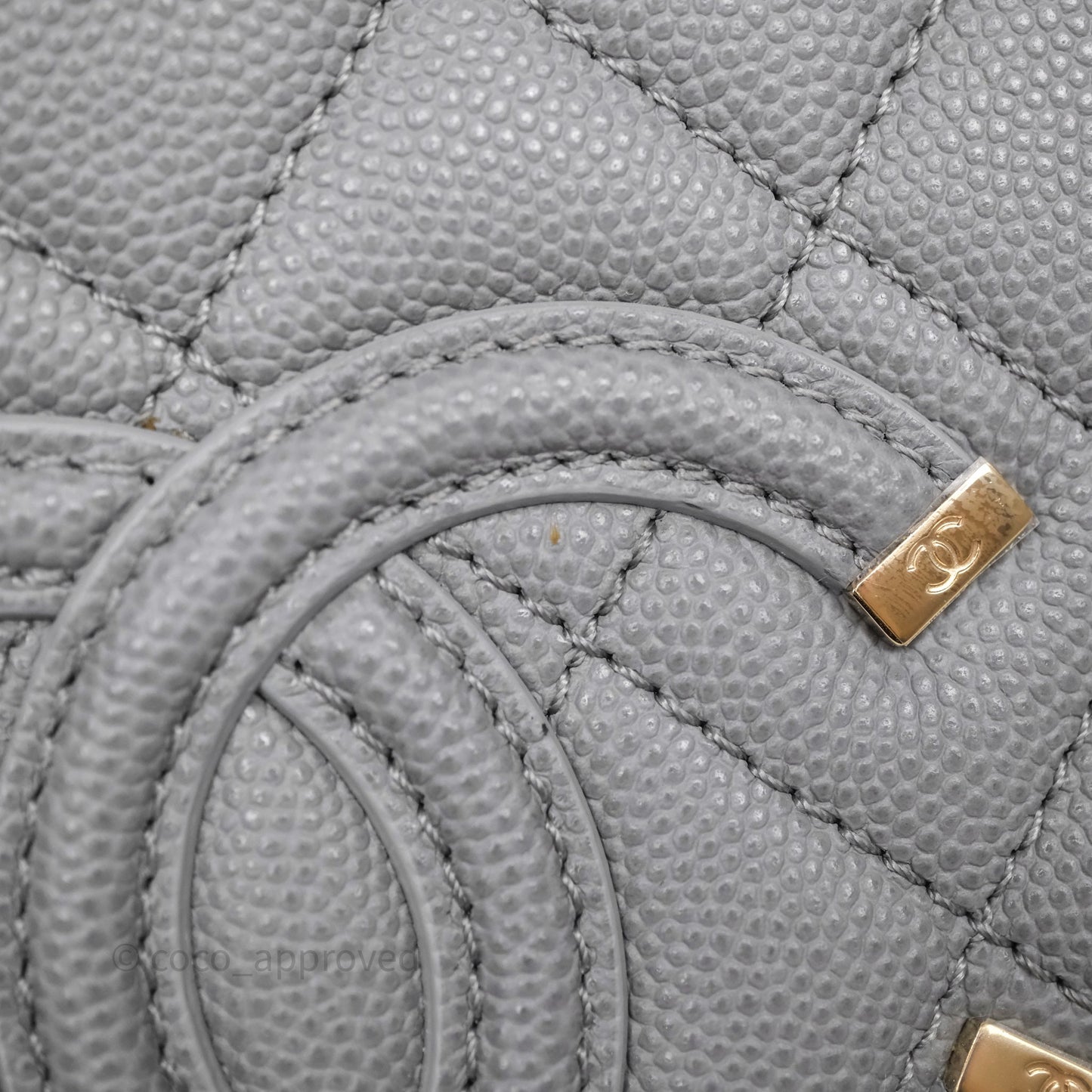 Chanel Medium CC Filigree Vanity Case Quilted Grey Caviar Gold Hardware