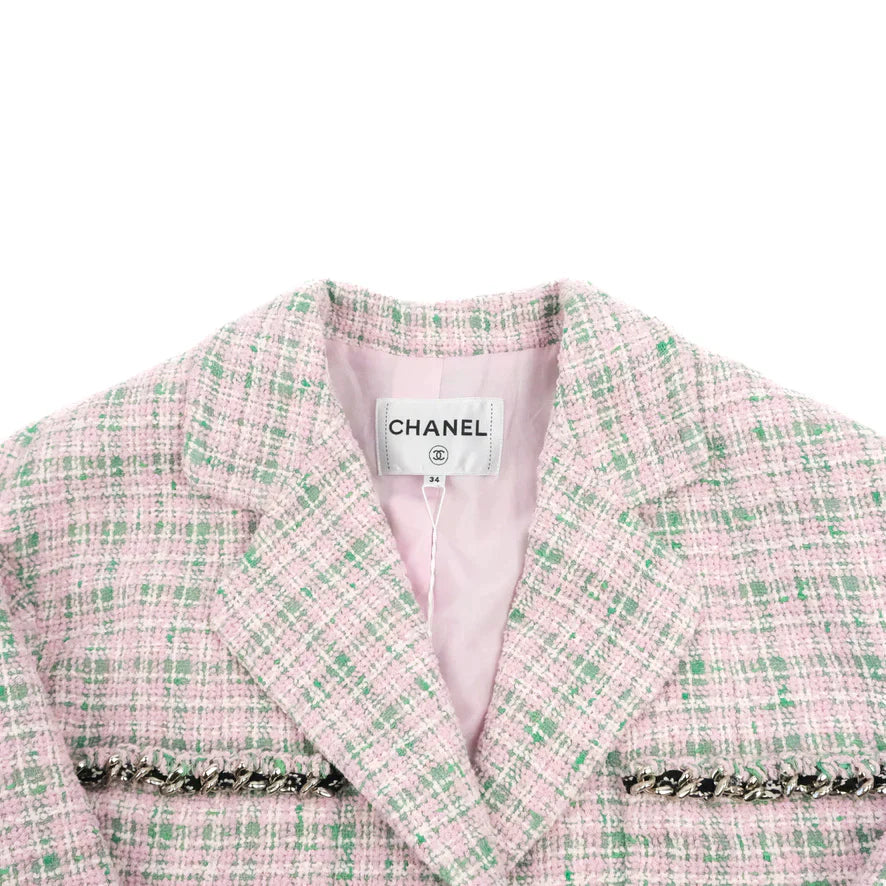Chanel Tweed Jacket Light Pink/Green 2021SS Runway Size 34